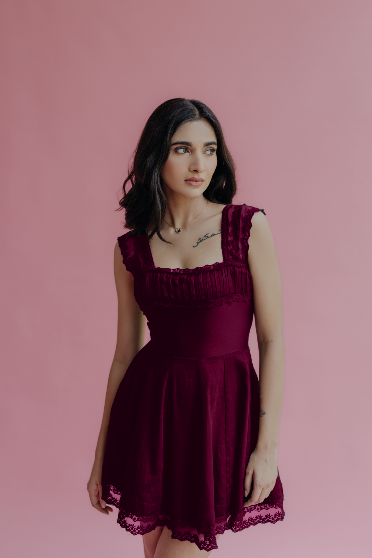 Amelia Wine A-Line Mini Dress