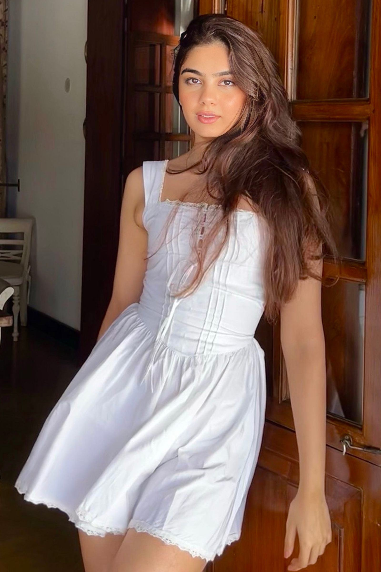 knee length dresses for ladies White Poplin Mini Tea Dress
