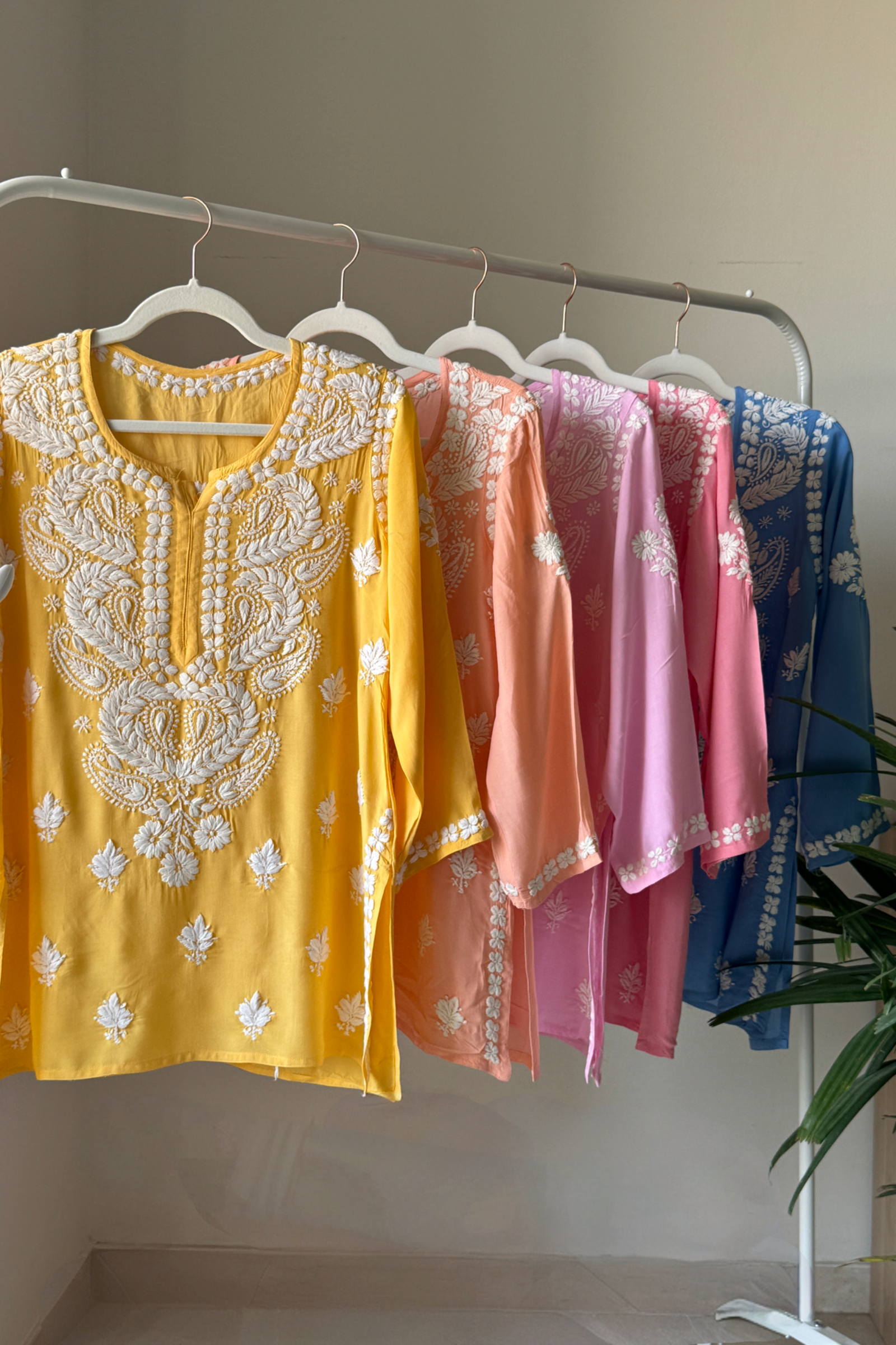 Wahida Yellow Modal Hand Embroidered Short Chikankari Kurti