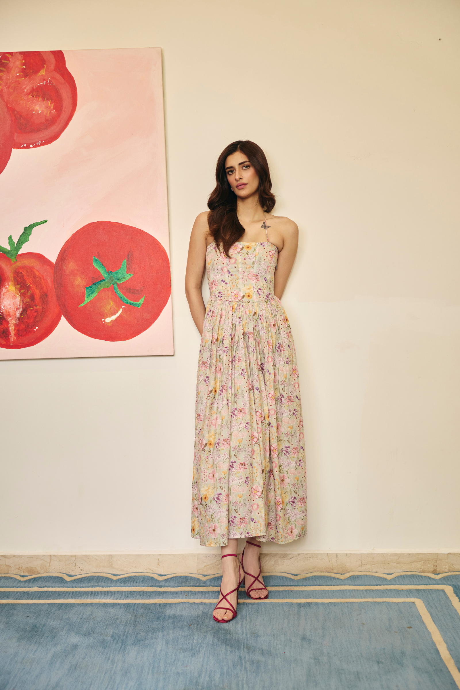 Nice sage green corset floral midi dress