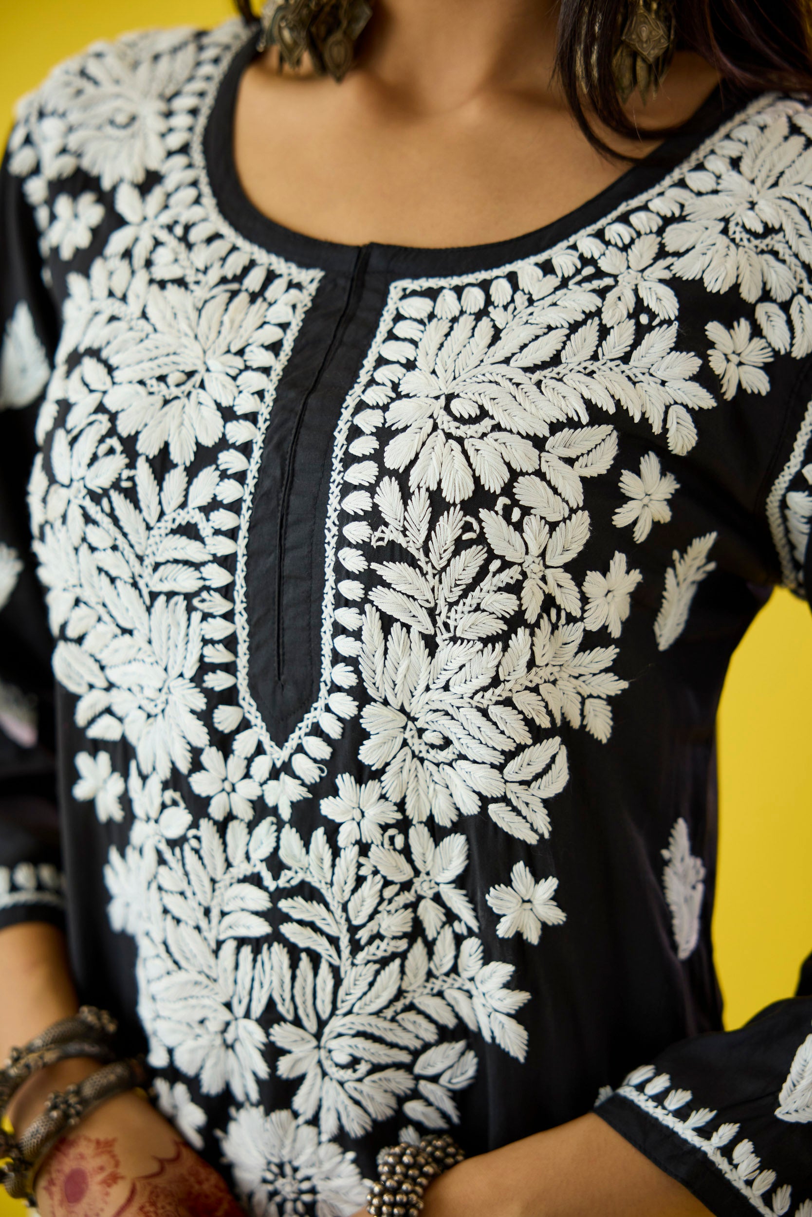 Raima Black Modal Hand Embroidered Chikankari Kurta & Pant Set