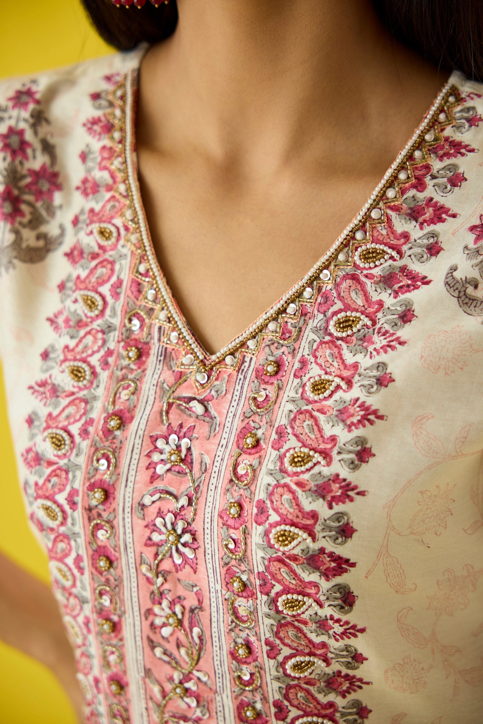 Nazaakat Pink & Off White Chanderi Hand Embellished Kurta Set