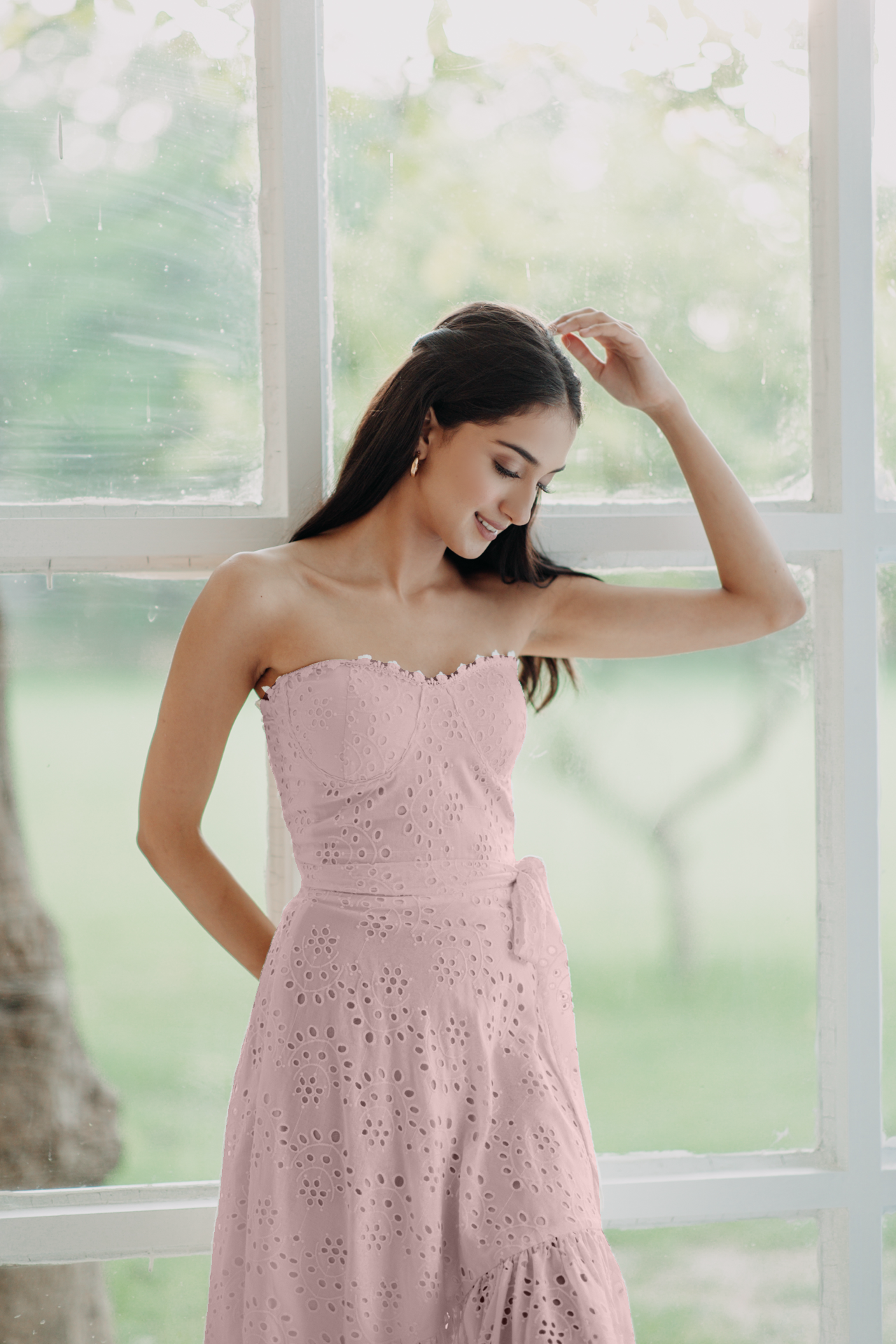 green emerald velvet dress Maddie Embellished Midi in Dusty Pink main image 0