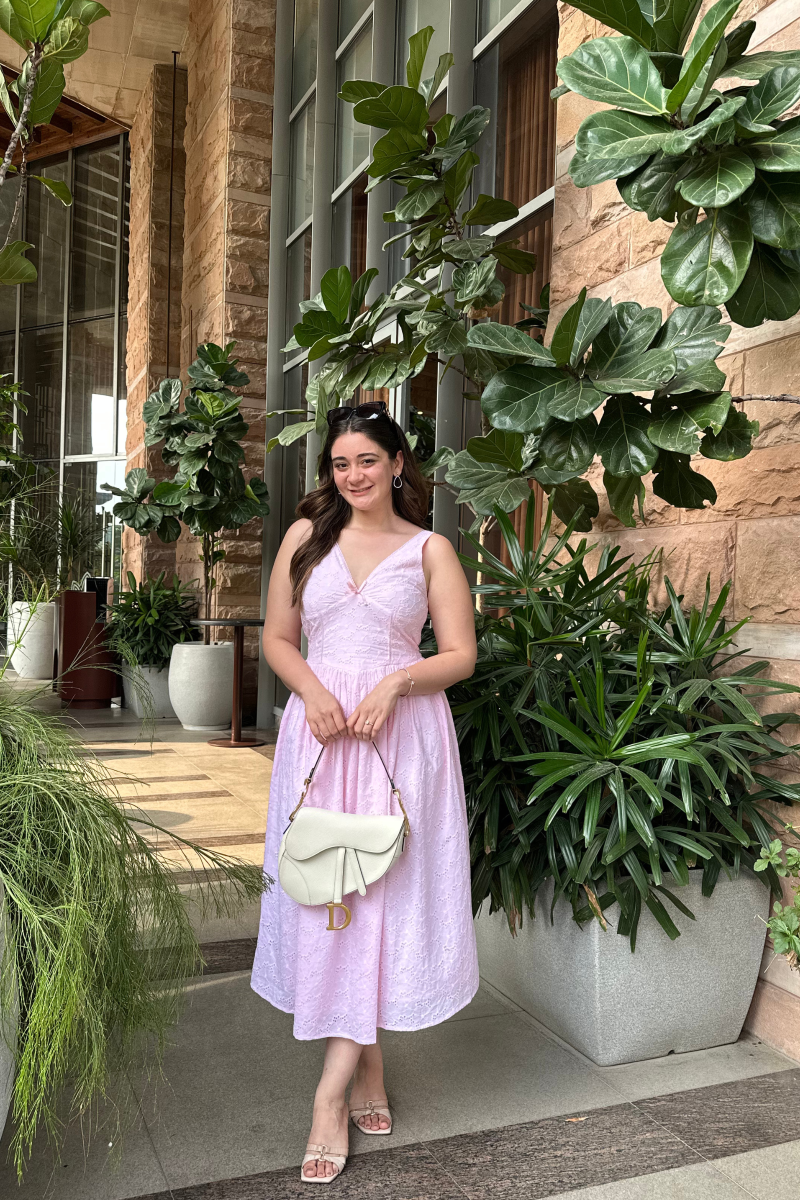 Margot Baby Pink Bow Detail A-Line Midi Dress