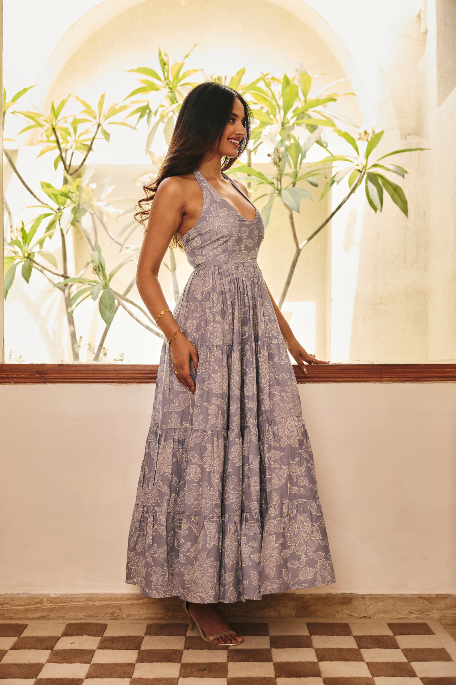 Jodhpur Blue Halter Maxi Dress