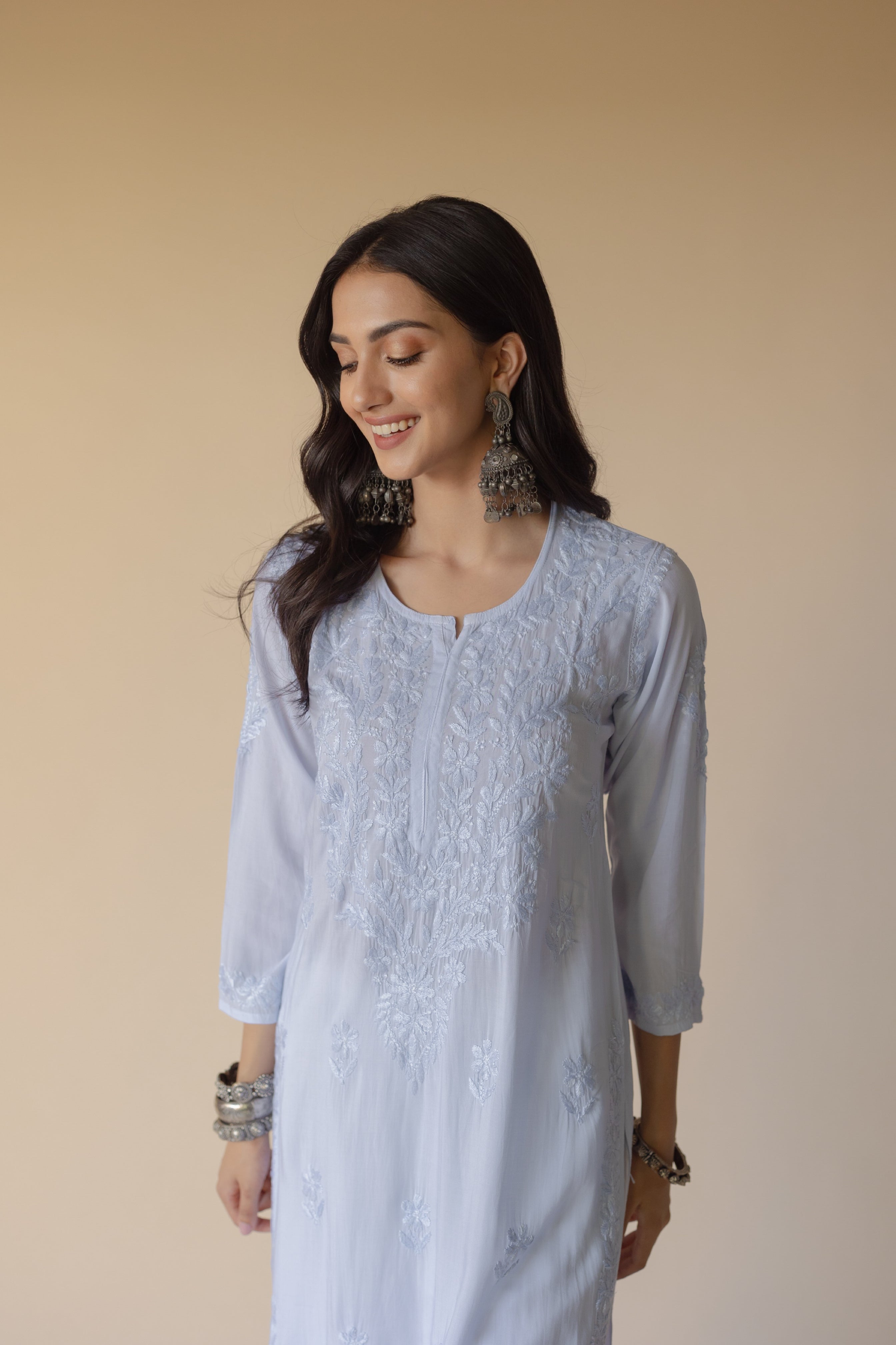 Anisa Blue Modal Hand Embroidered Chikankari Kurta