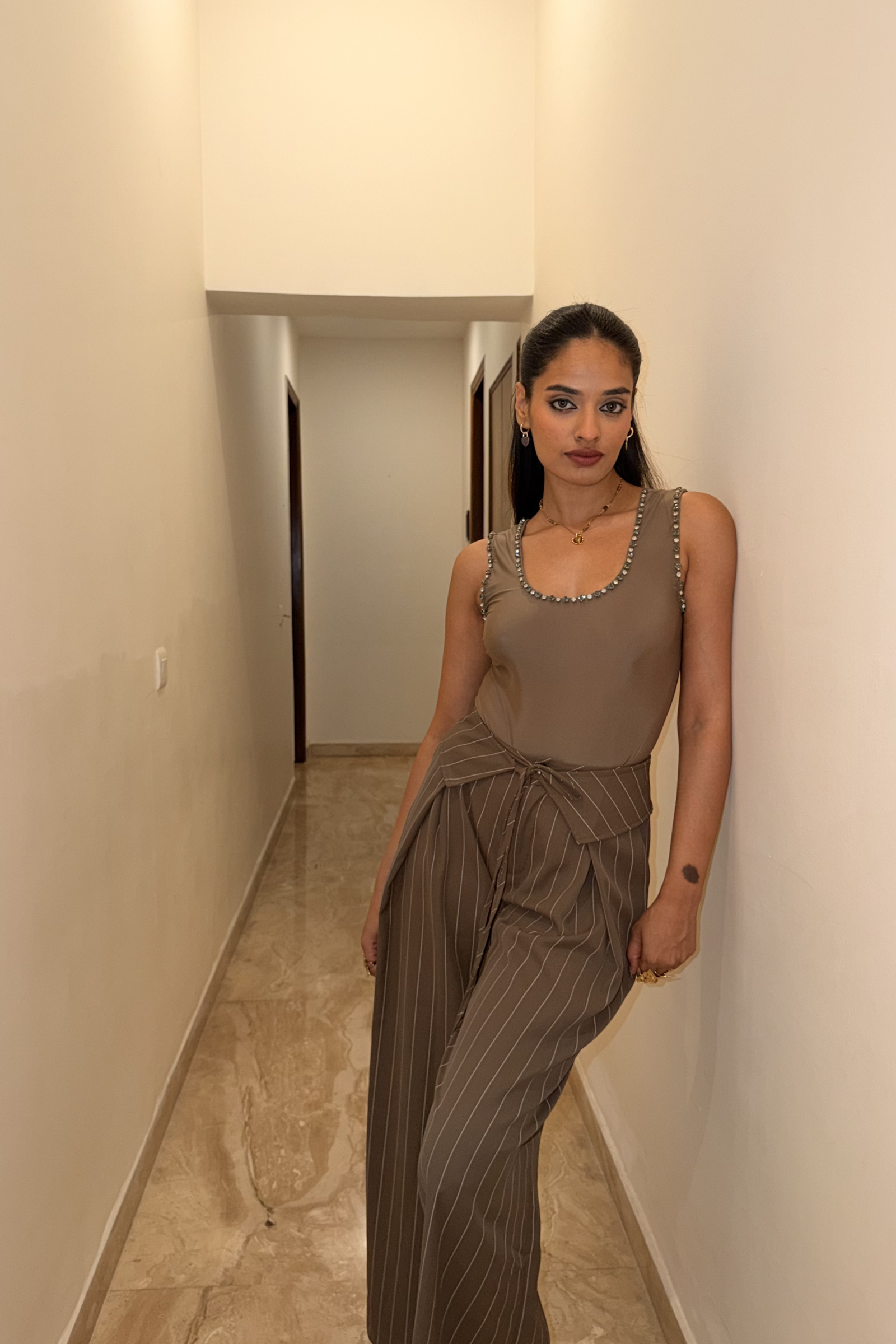 Cape Town Grey Hand Embellished Bodysuit