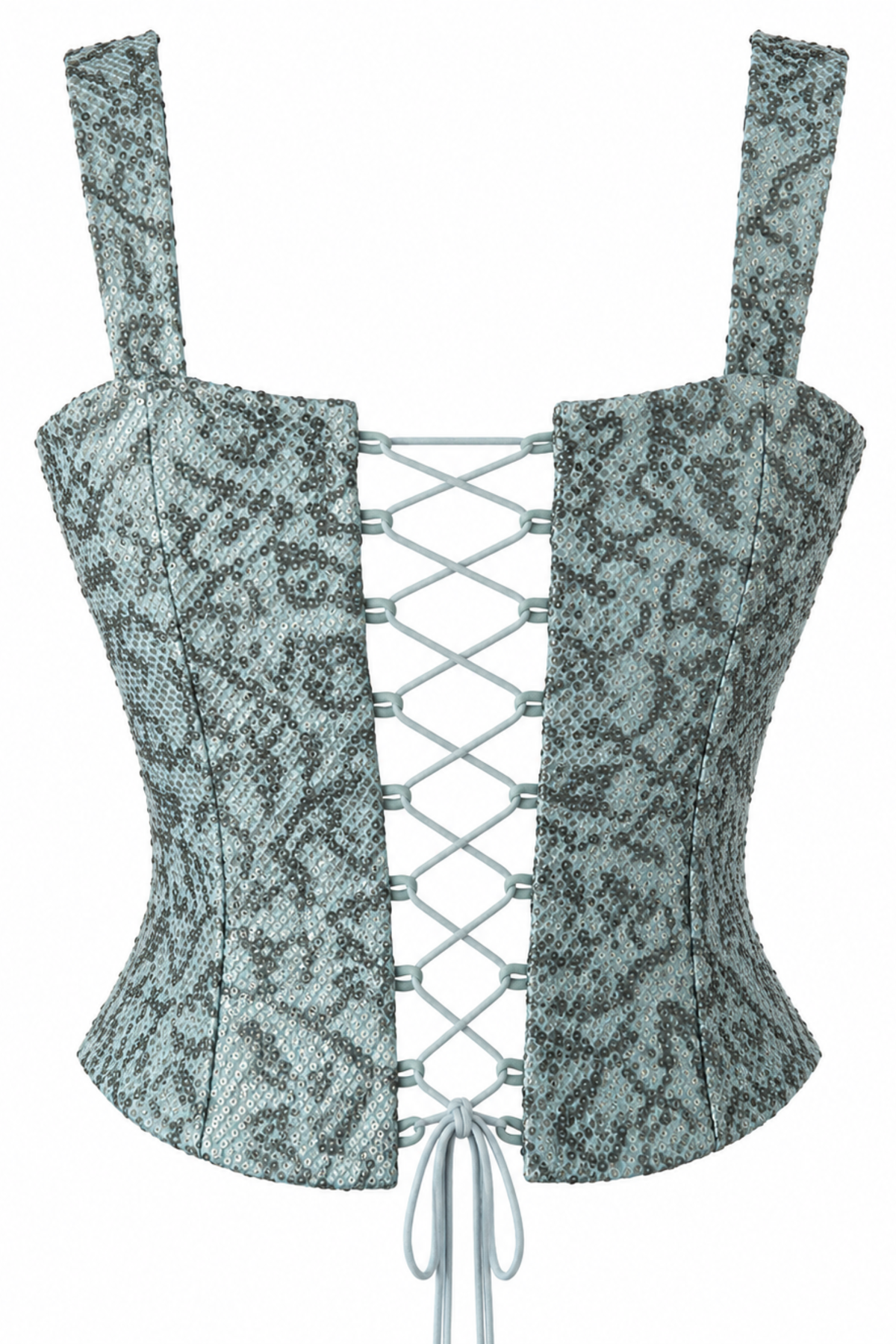 Mastani Powder Blue Sequin Corset Top with Lace-Up Back