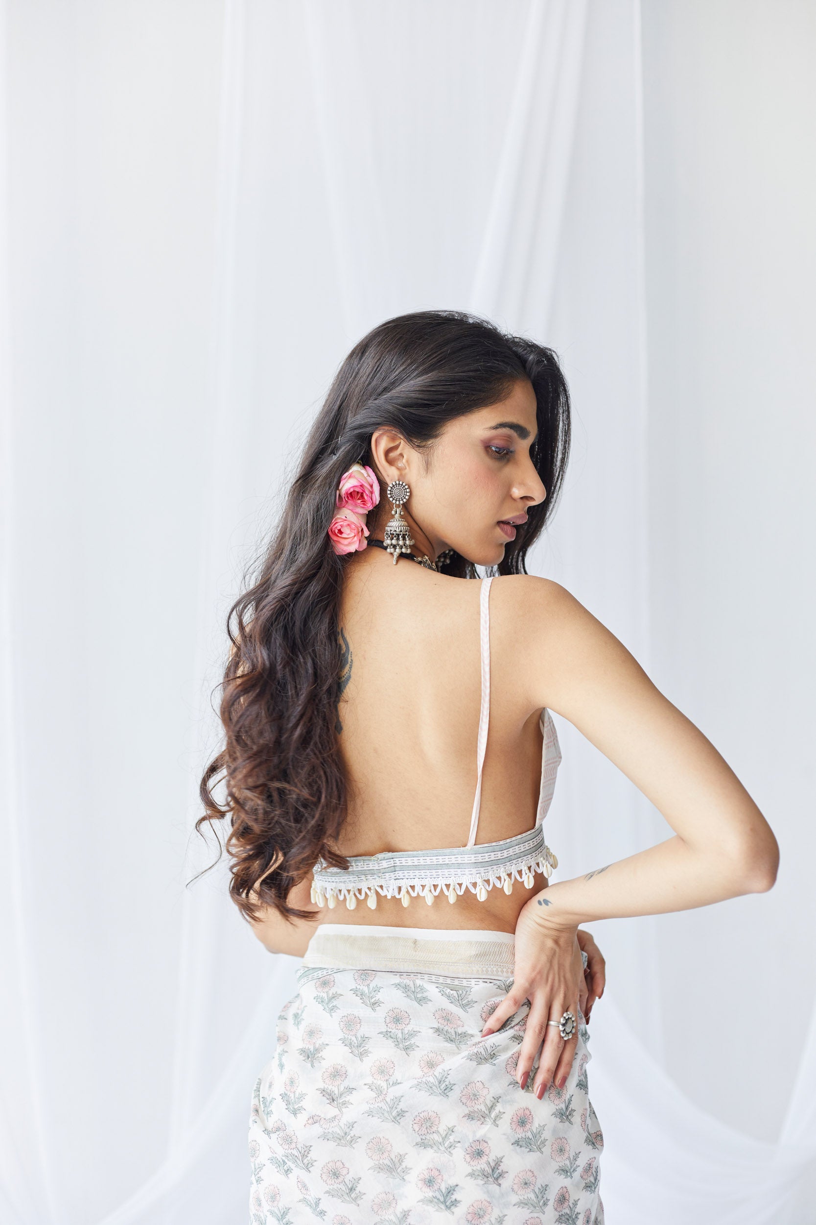 Nazma White Printed Chanderi Silk Saree