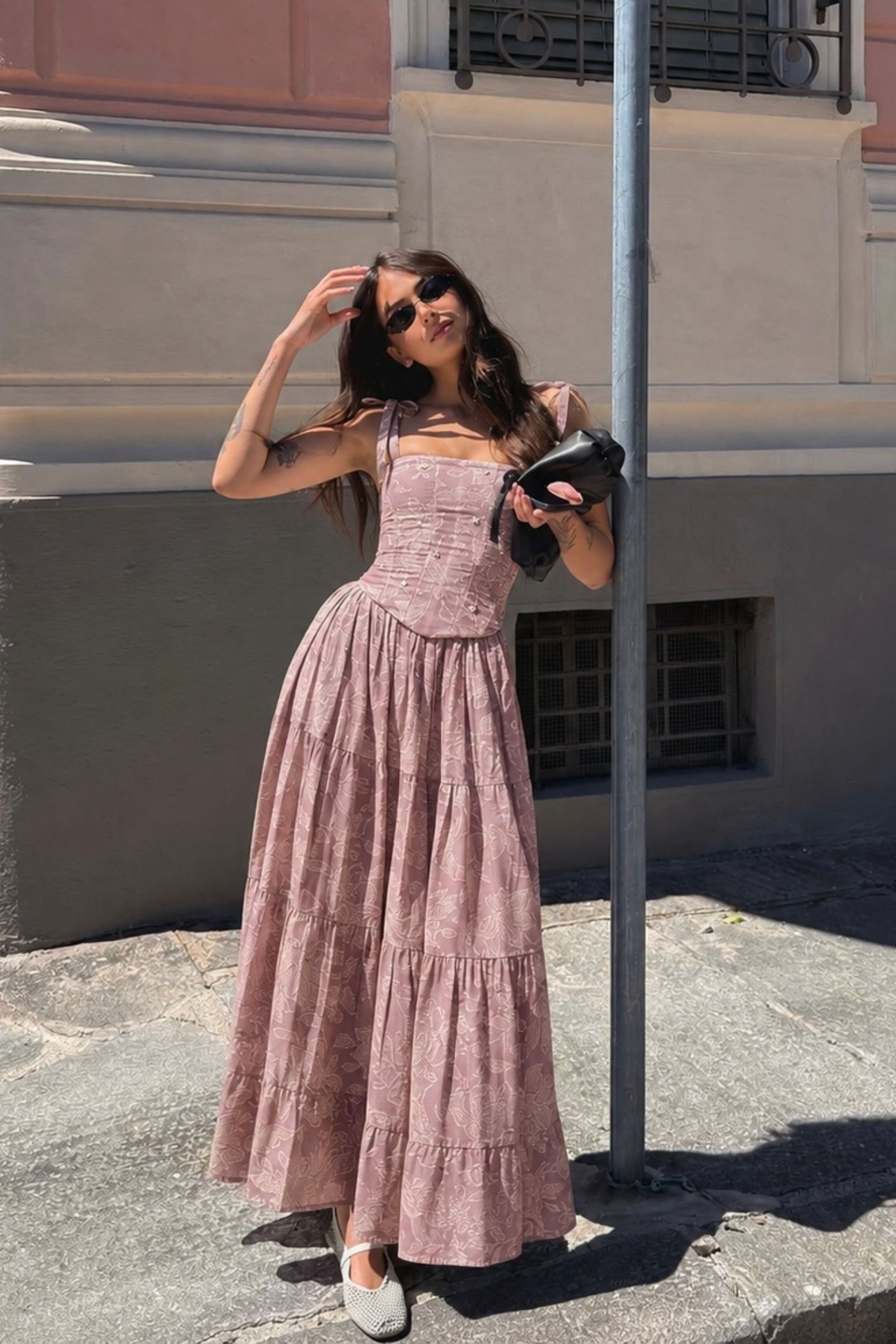 Sydney Lilac floral tiered long skirt