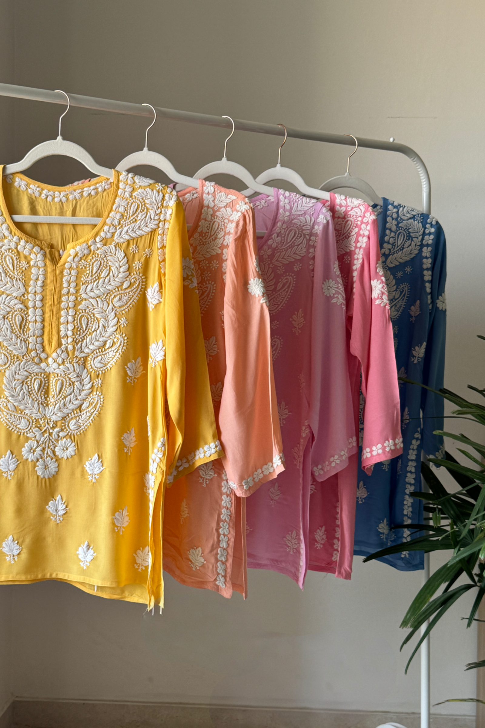 Wahida Yellow Modal Hand Embroidered Short Chikankari Kurti