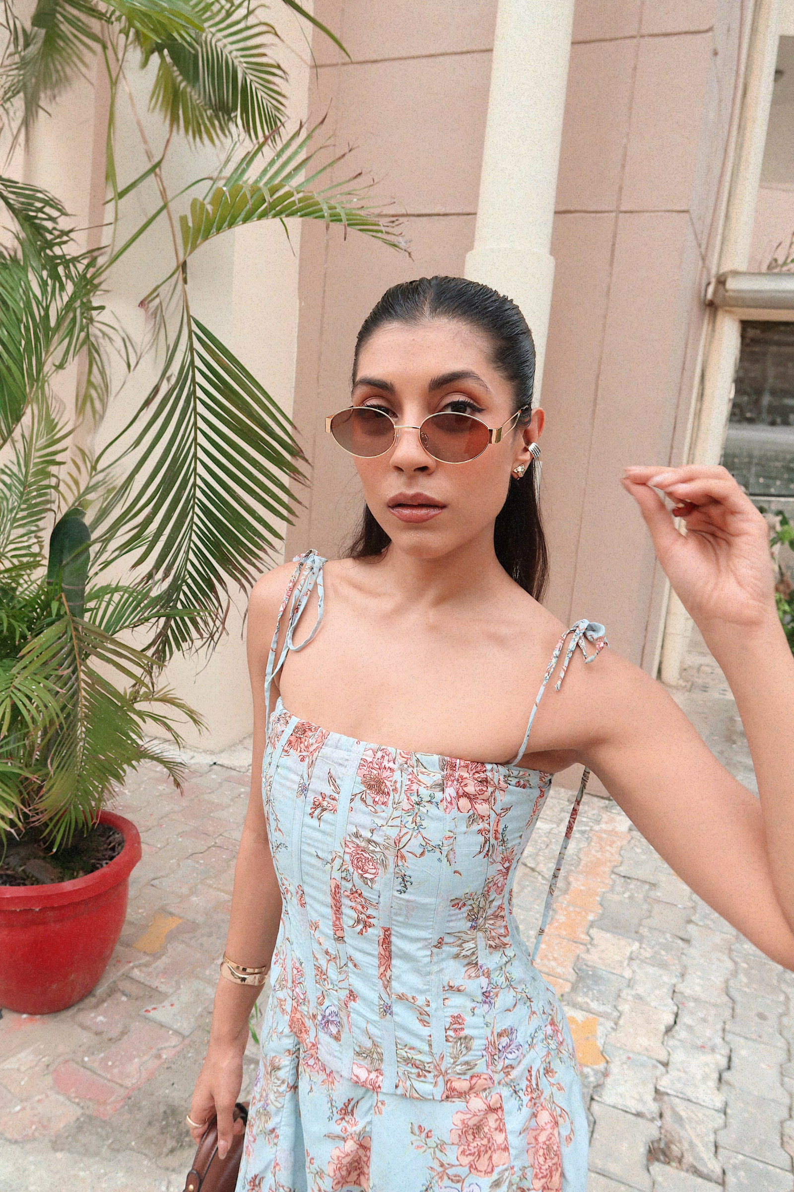 Fig Blue Floral Drawstring Corset Top