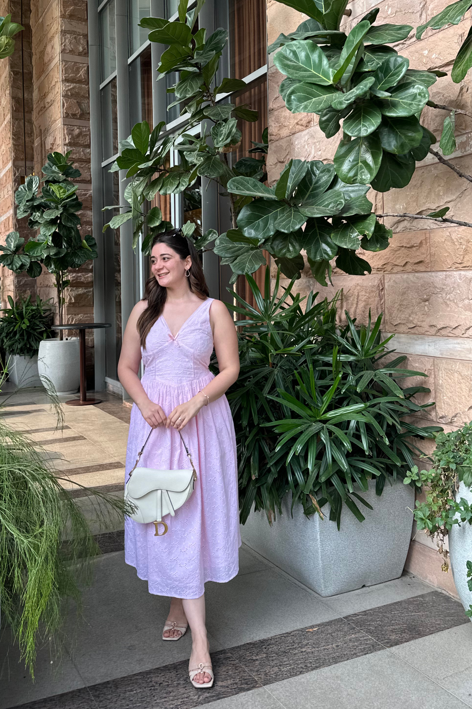Margot Baby Pink Bow Detail A-Line Midi Dress