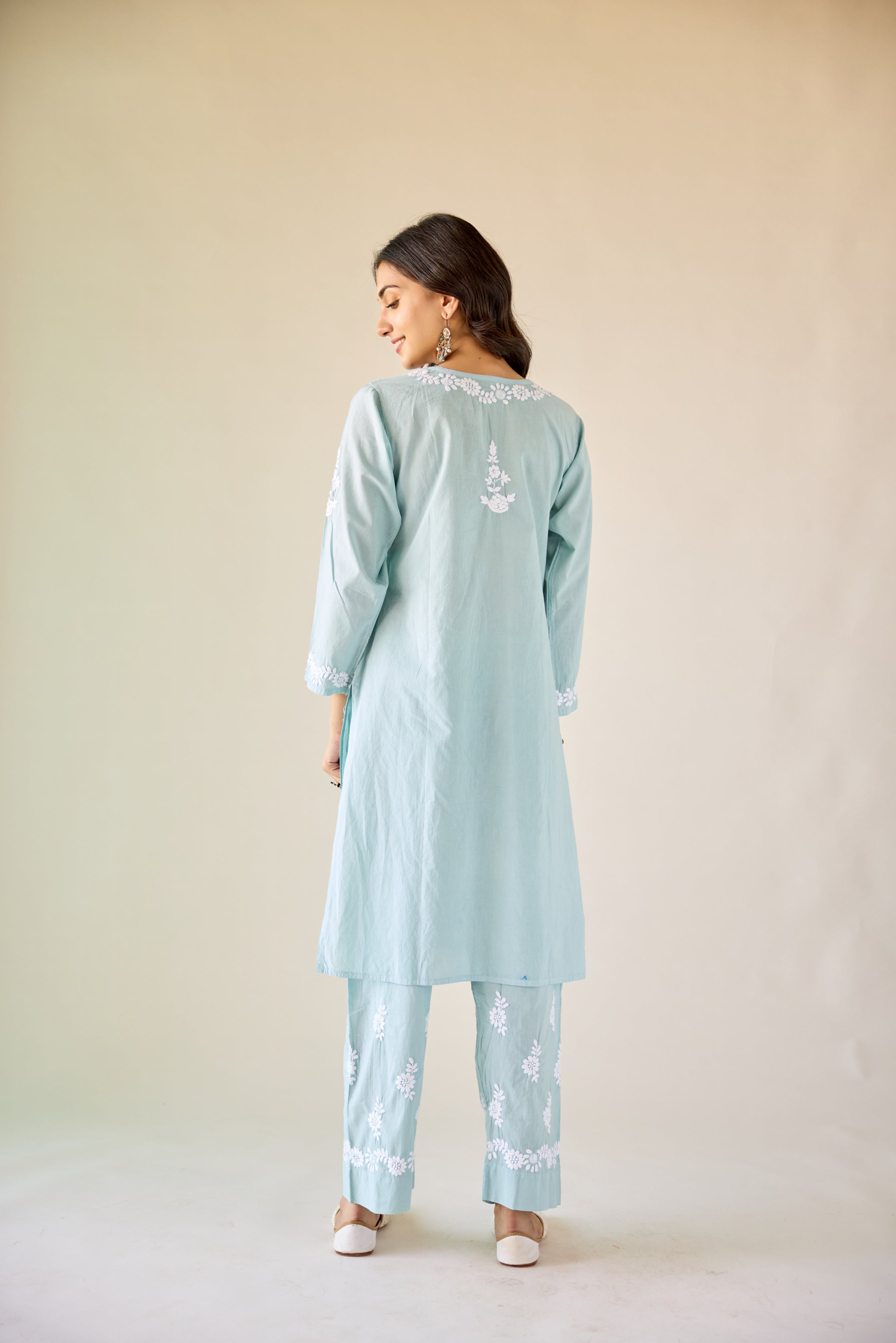 Ireo Green Cotton Hand Embroidered Chikankari Kurta & Pant Set