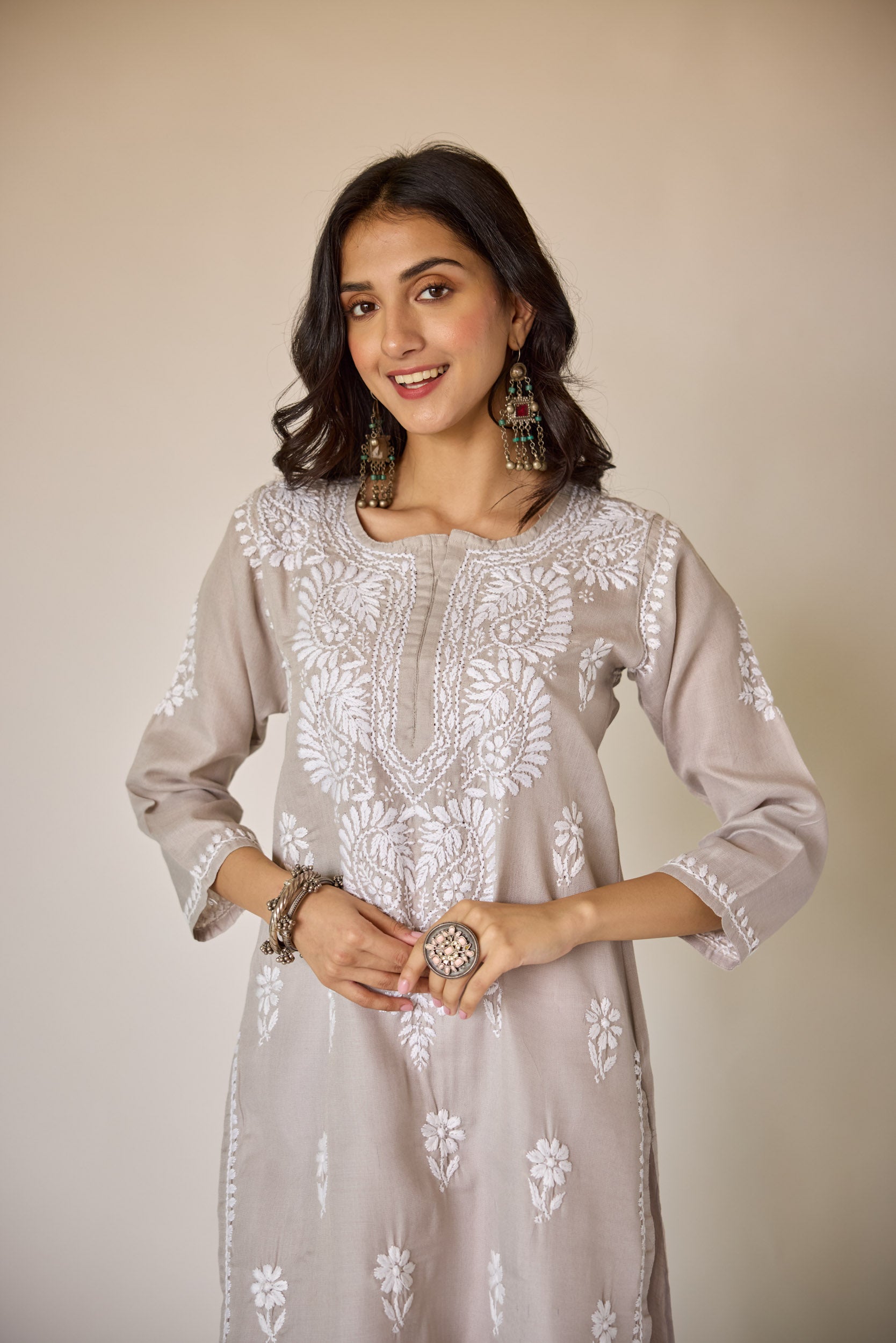 Hafsa Grey Hand Embroidered Chikankari Kurta