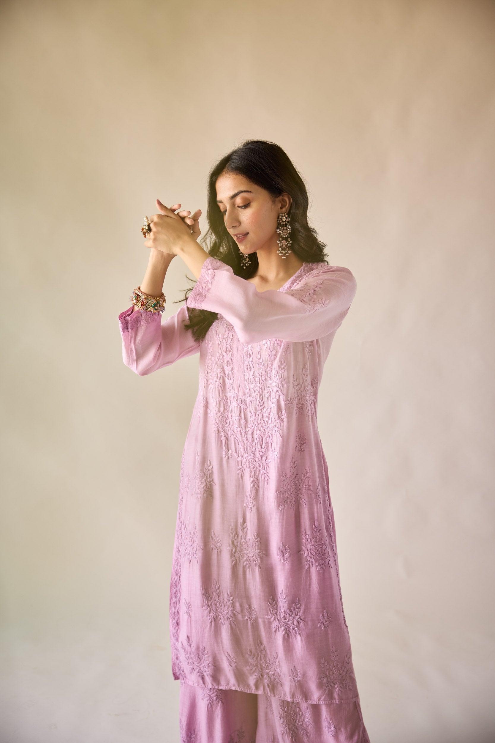 Zarina Lilac Ombre Modal Hand Embroidered Chikankari Kurta & Pant Set