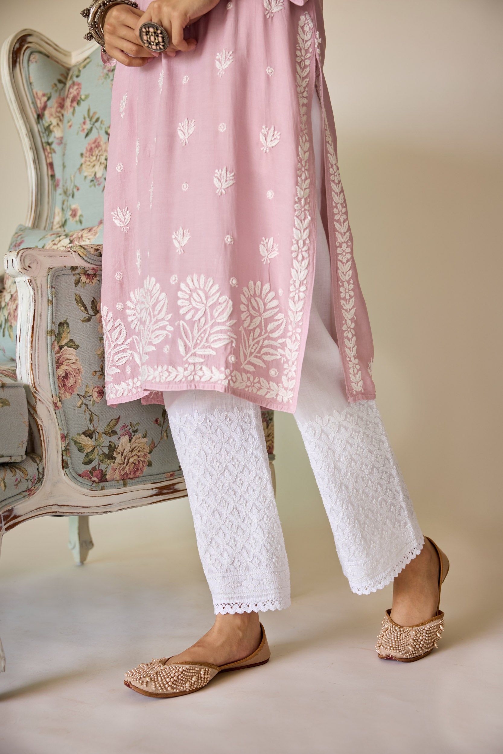 Zoya White Cotton Hand Embroidered Chikankari Pallazo