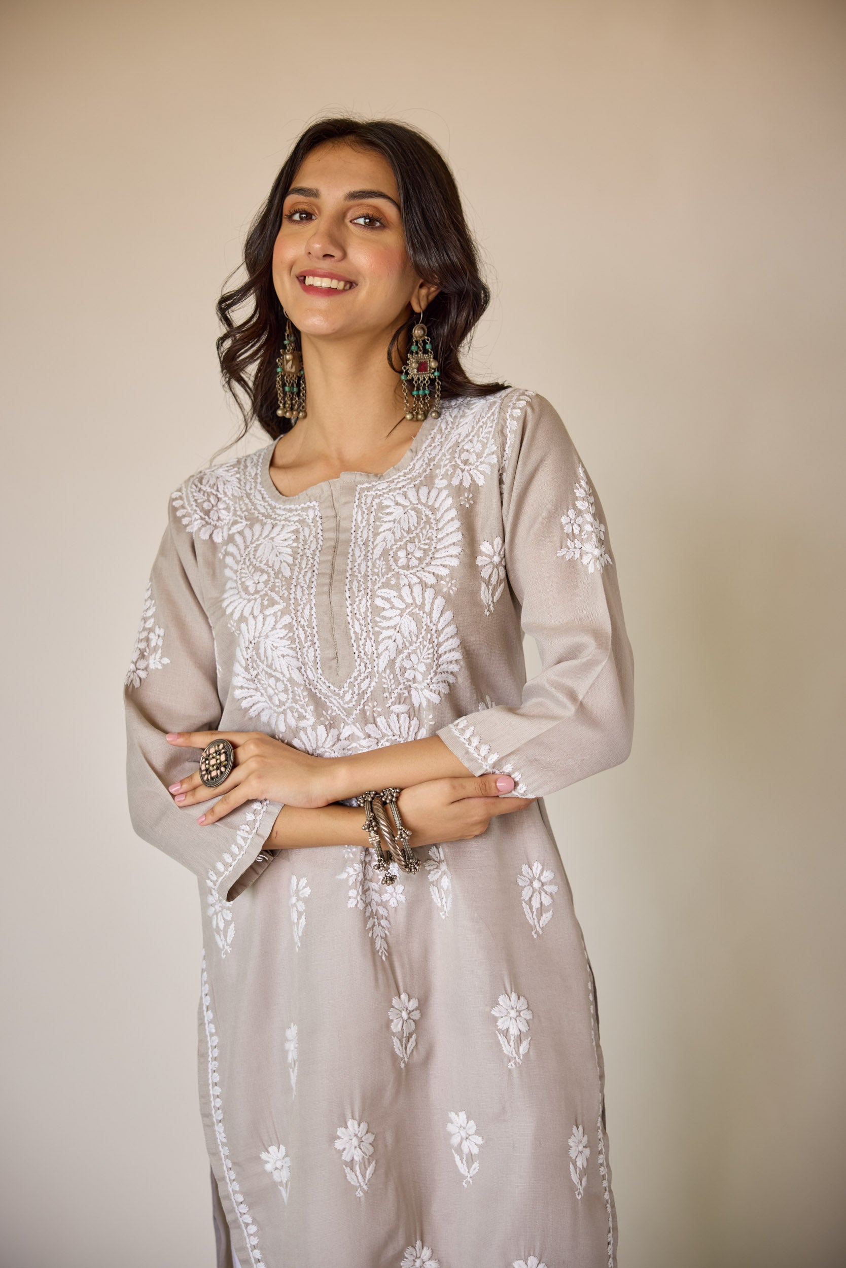 Hafsa Grey Hand Embroidered Chikankari Kurta