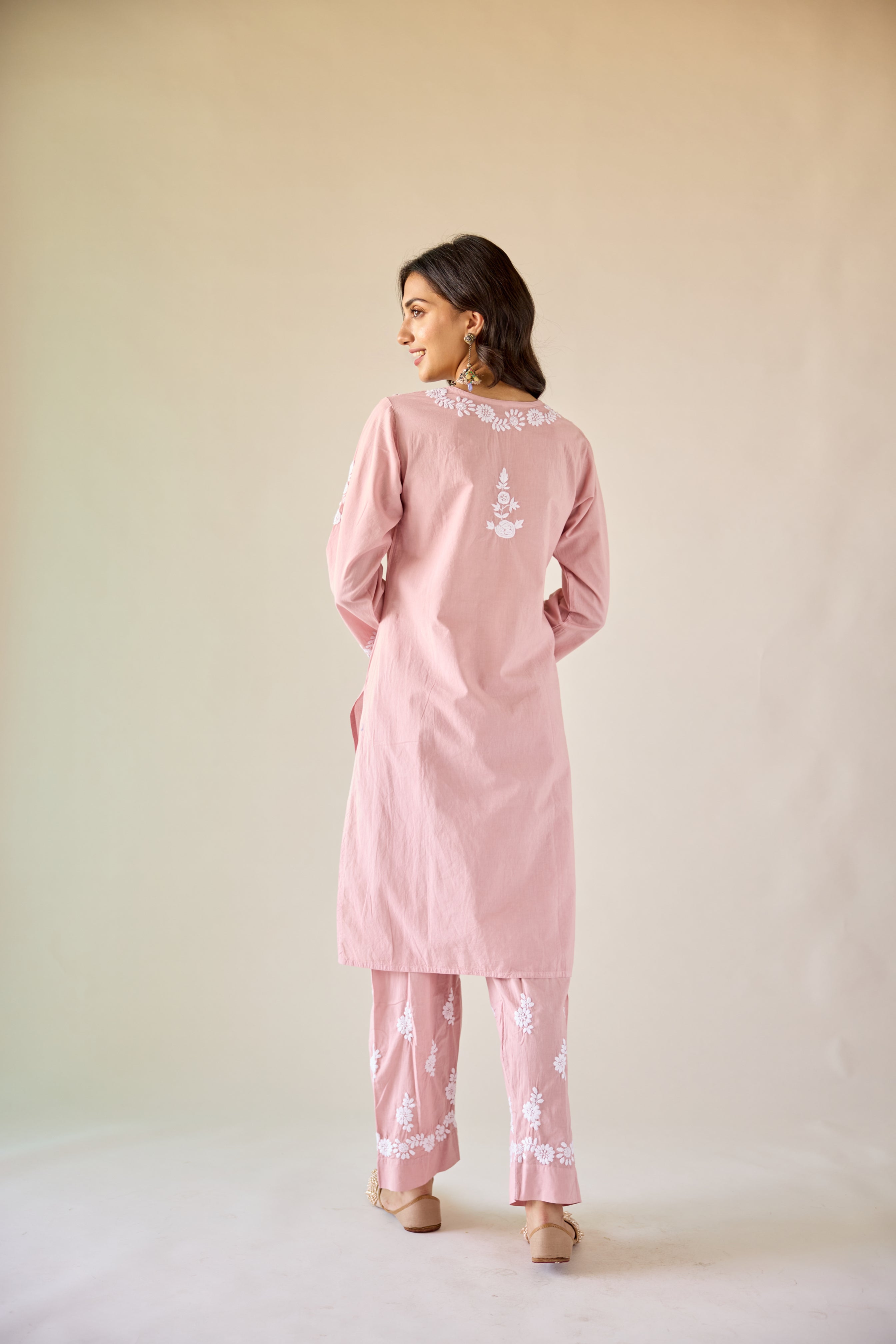 Mira Pink Cotton Hand Embroidered Chikankari Kurta & Pant Set