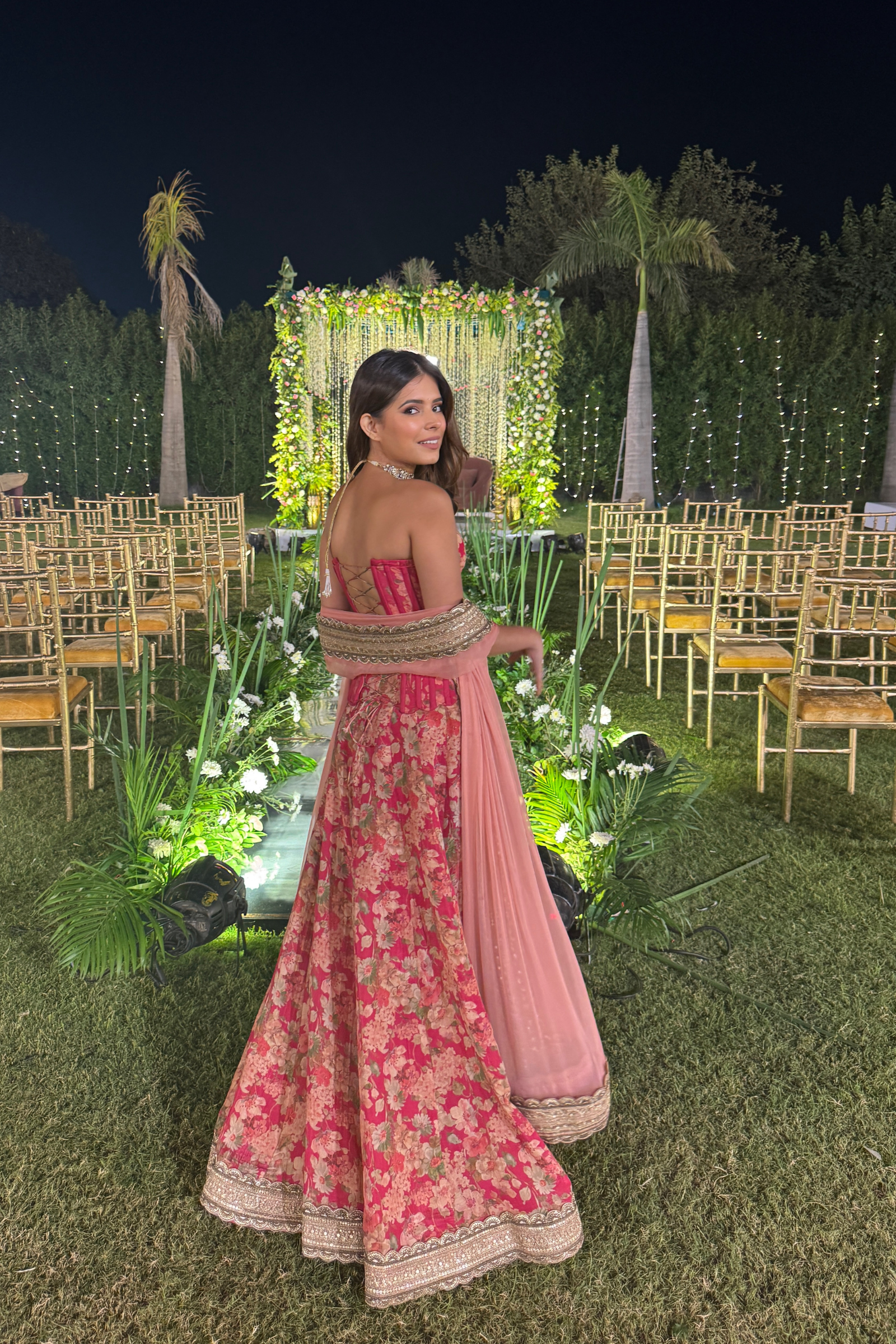 Iktida Scarlett & Bronze Corset Tissue Lehenga Set