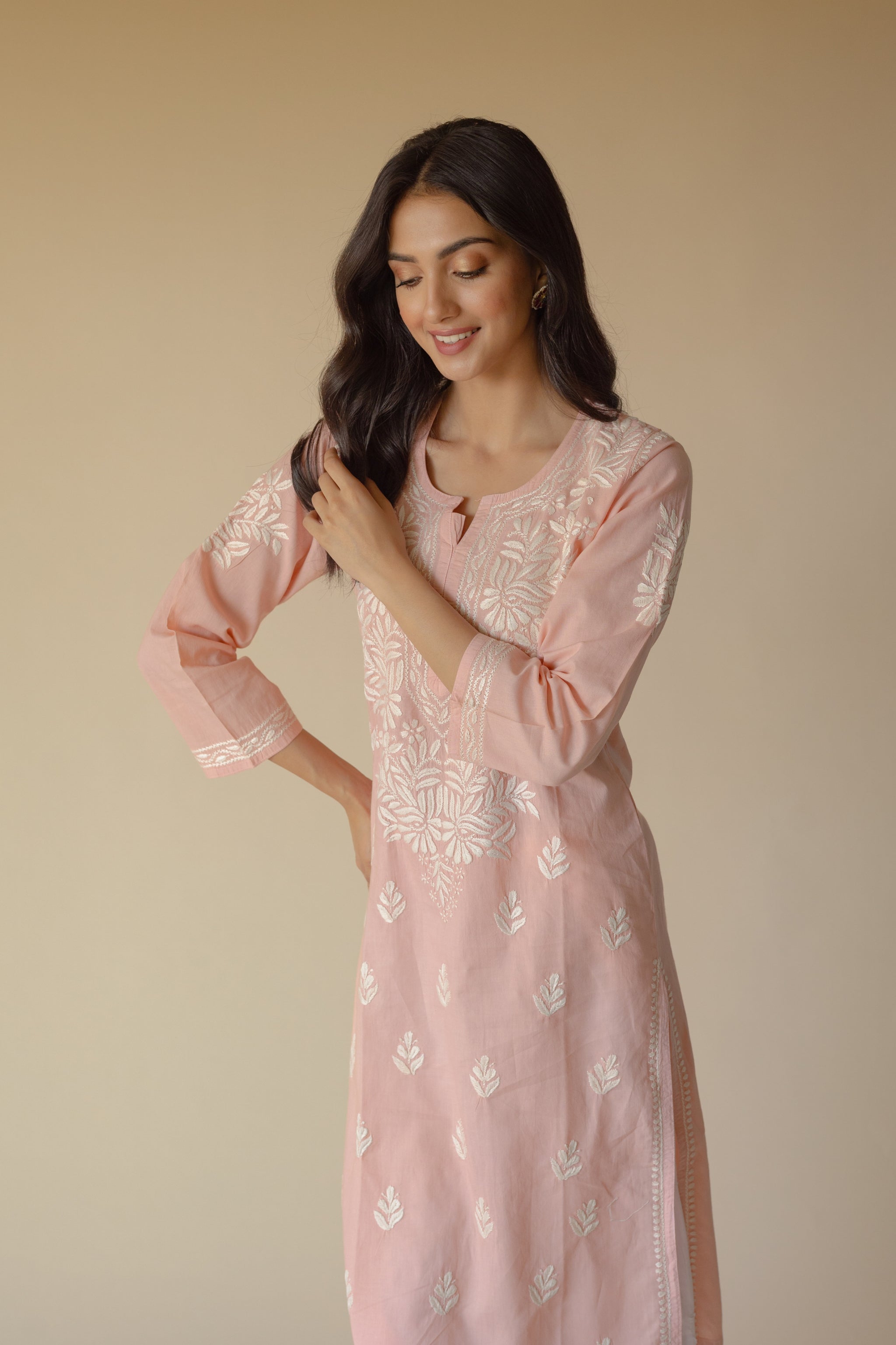 Soft Cotton Chikankari Hand Embroidered Kurti for Women | Premium Soft & Non-Transparent Fabric | 46 Inch Length | Lucknowi Chikan Kurta main image 0