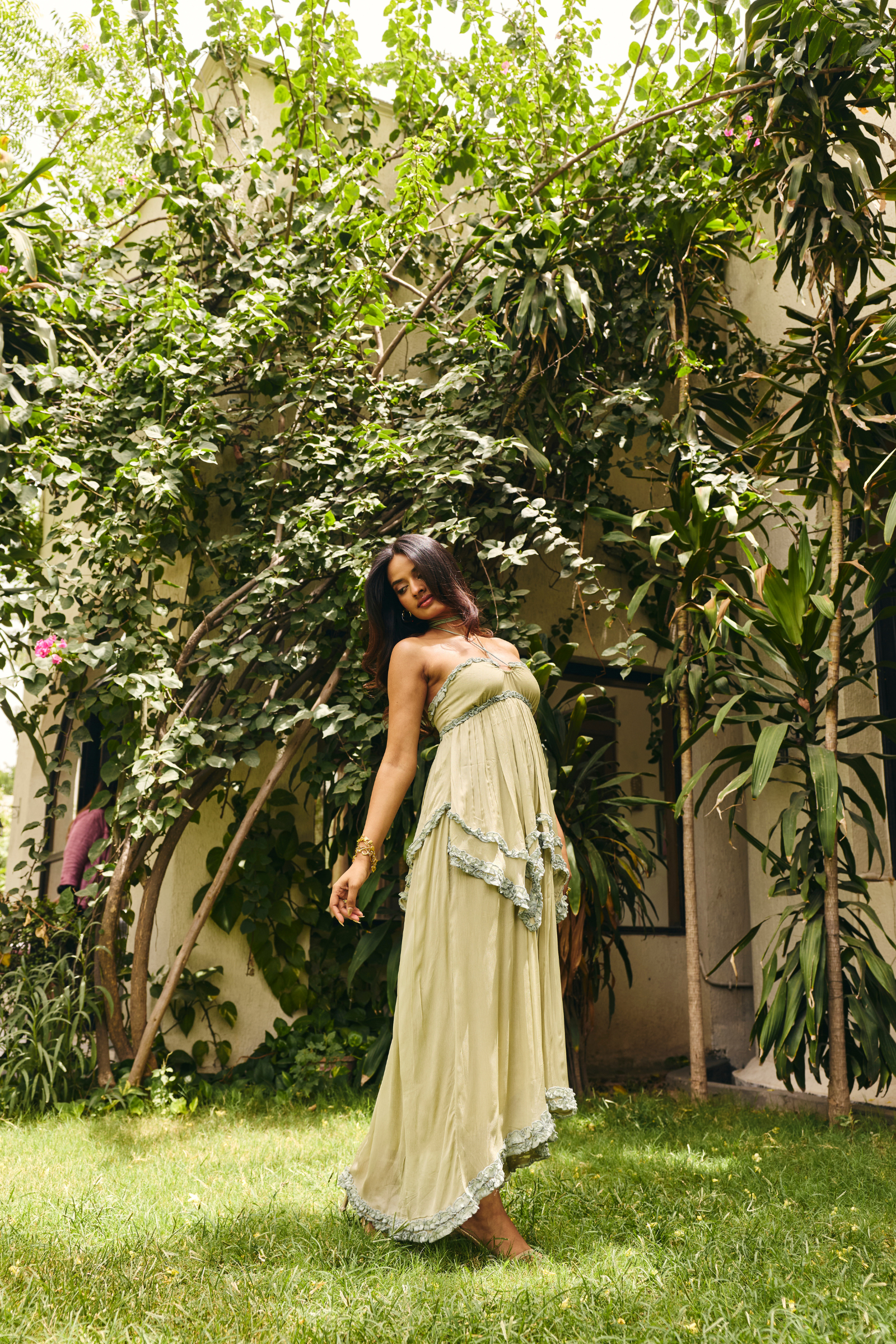 Mallorca Sage Green ruffle Midi dress