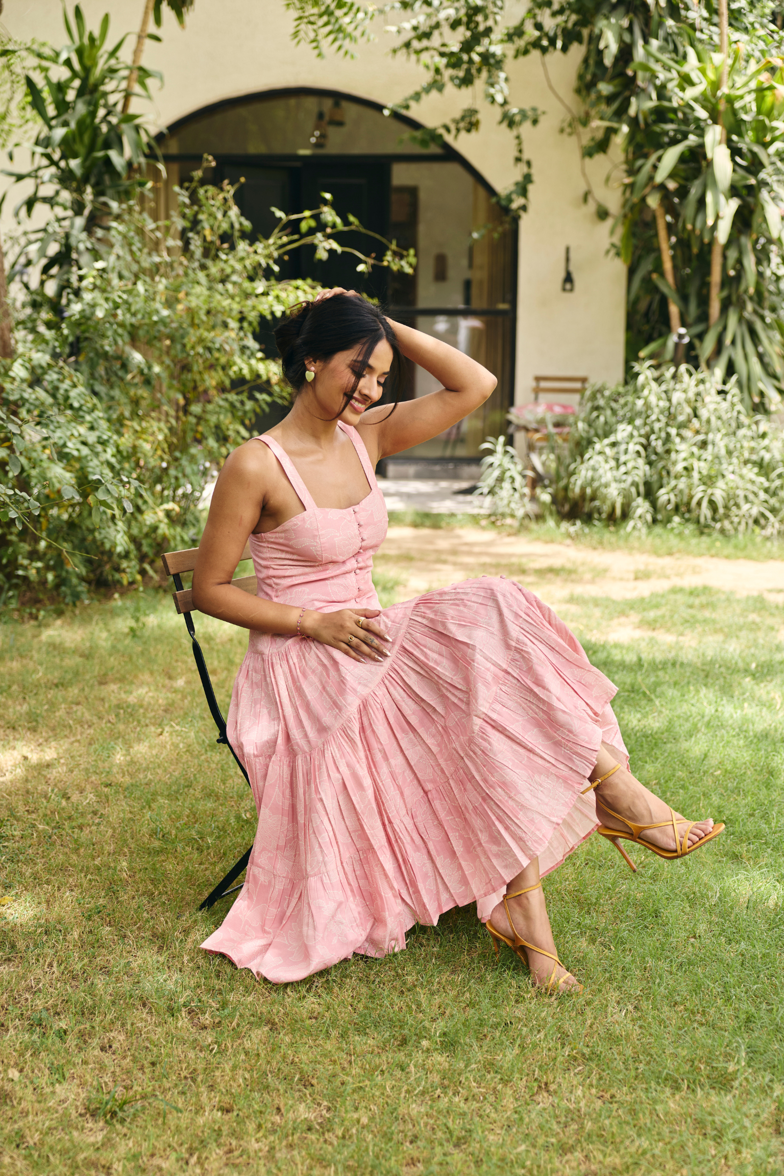 Havana Pink pleated midi dress