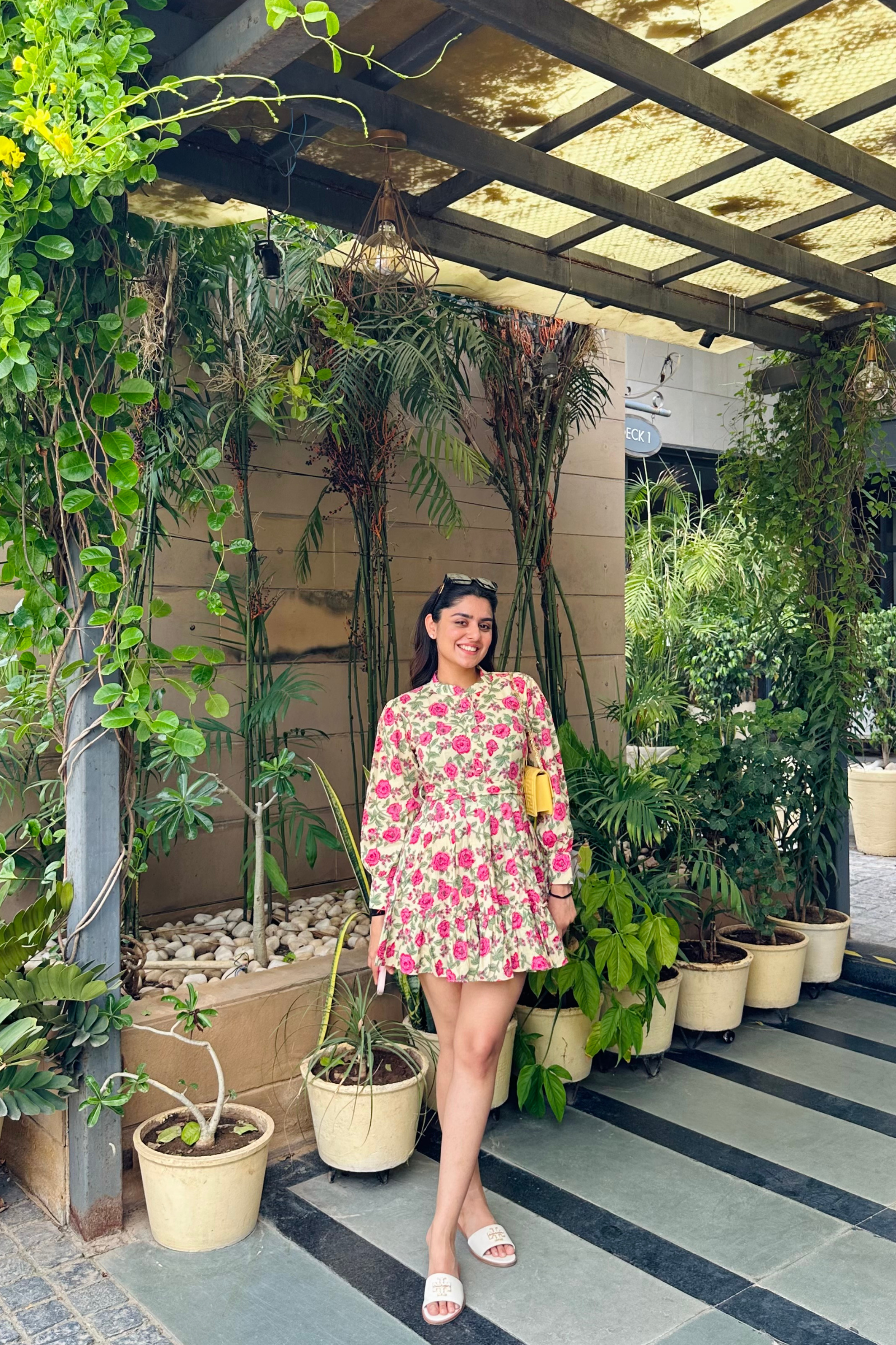 Kikki Yellow Printed Cotton Collared Dress