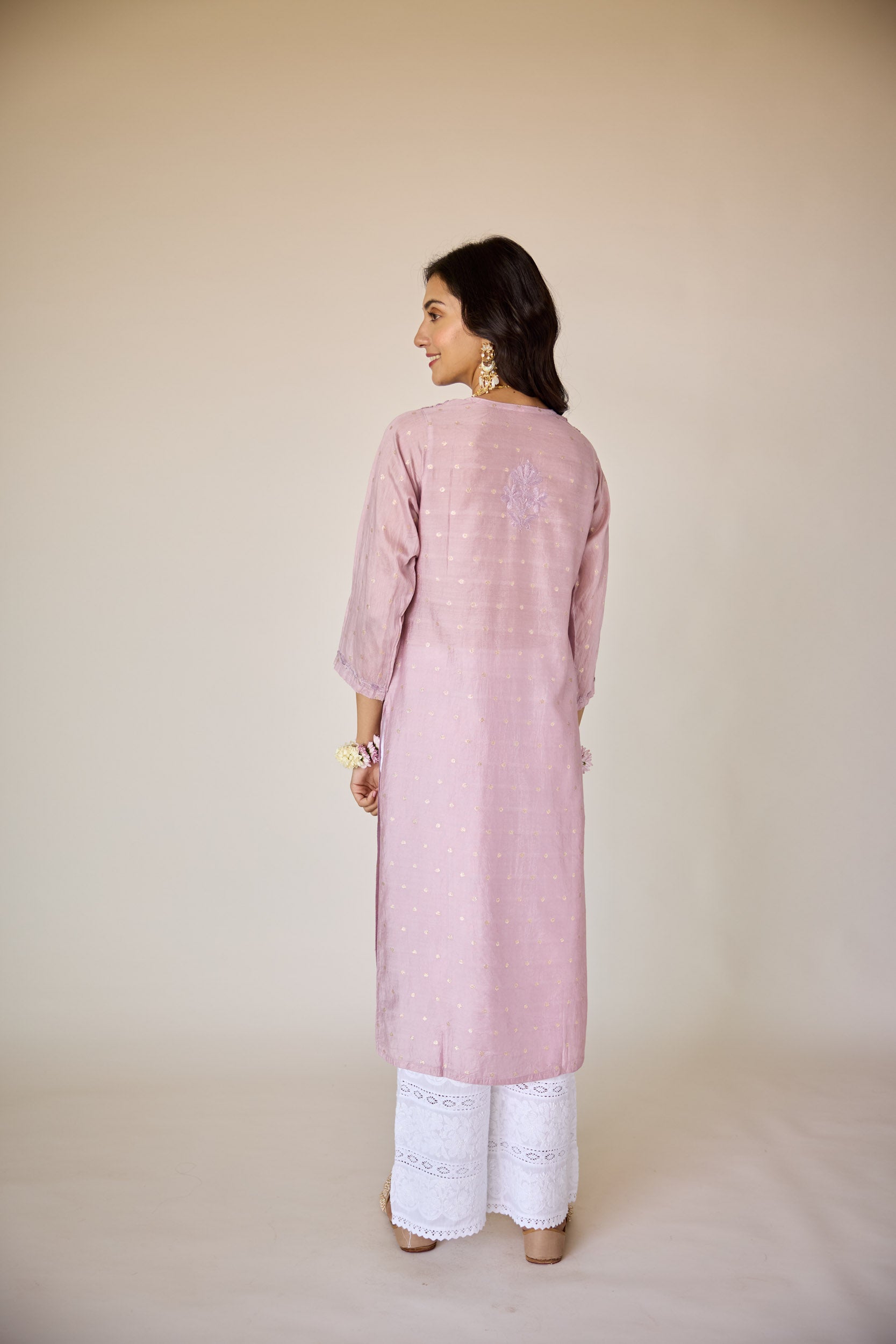 Jasmine Lilac Chanderi Hand Embroidered Chikankari Kurta