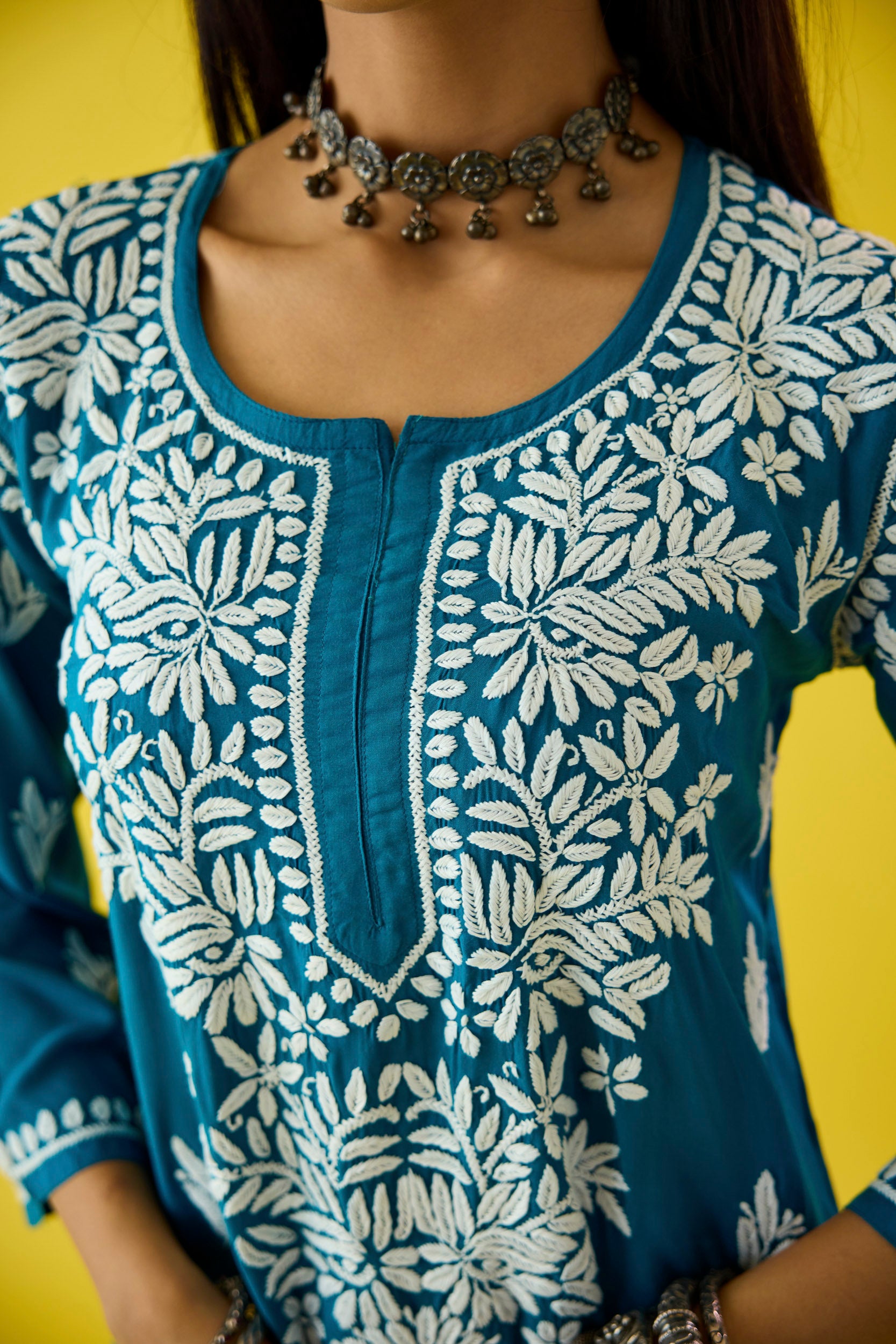 Aanya Blue Modal Hand Embroidered Chikankari Kurta & Pant Set