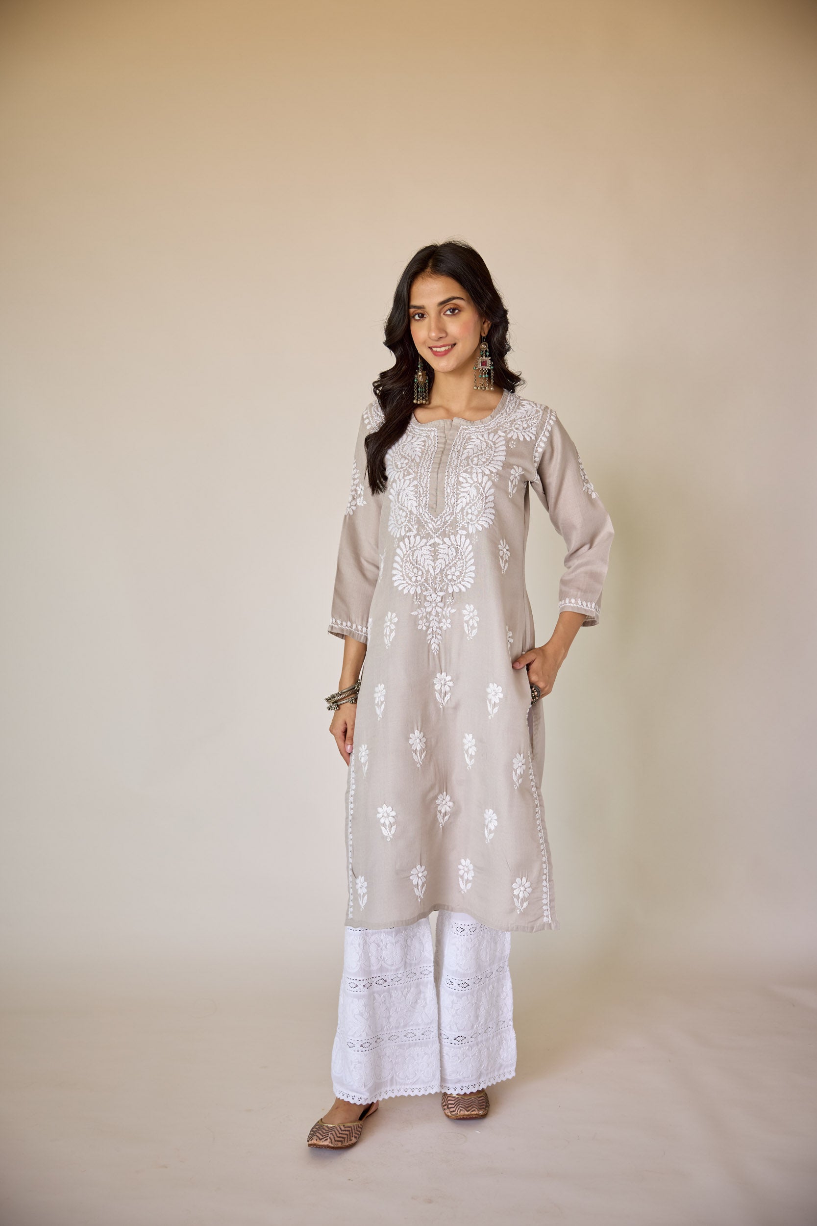 Hafsa Grey Hand Embroidered Chikankari Kurta