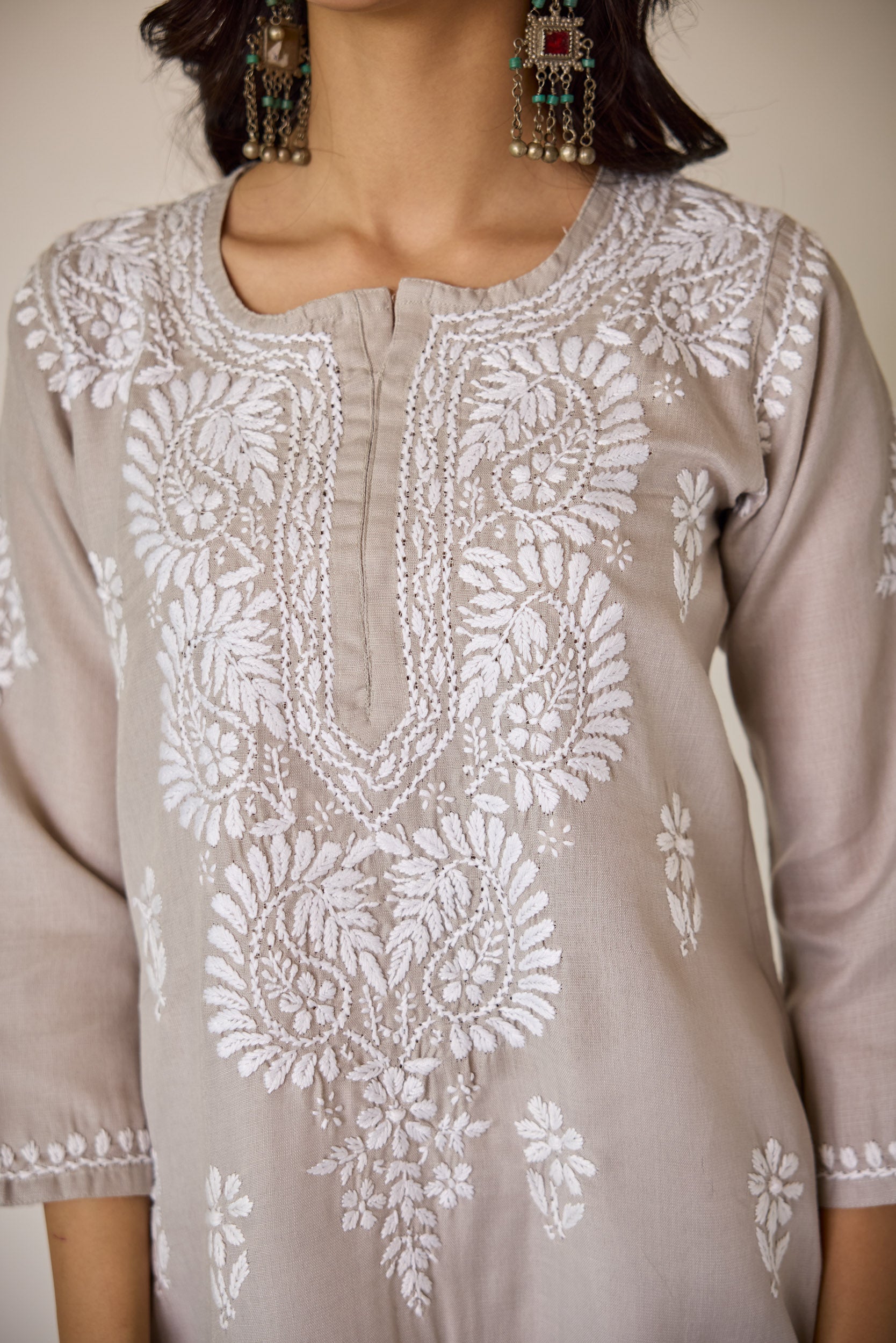 Hafsa Grey Hand Embroidered Chikankari Kurta
