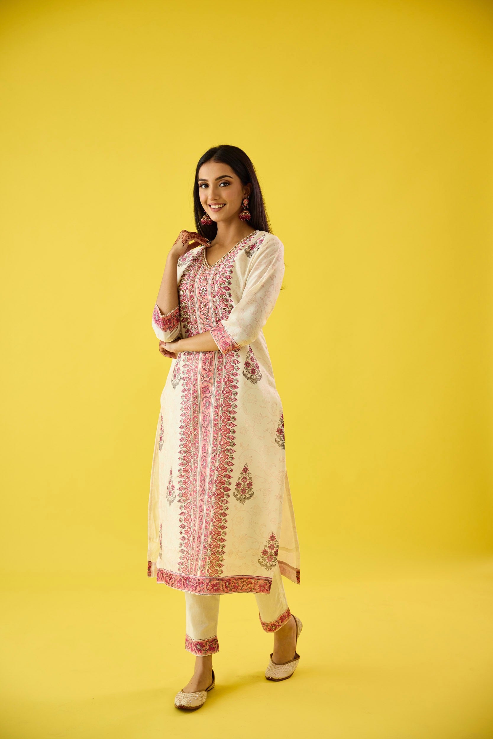 Nazaakat Pink & Off White Chanderi Hand Embellished Kurta Set
