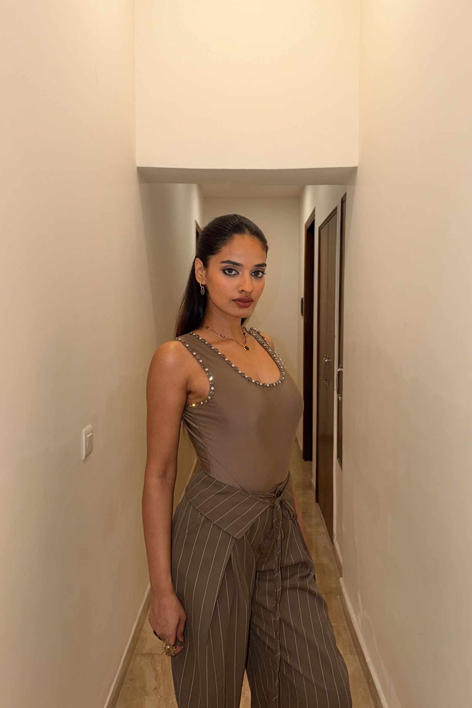 Cape Town Grey Hand Embellished Bodysuit