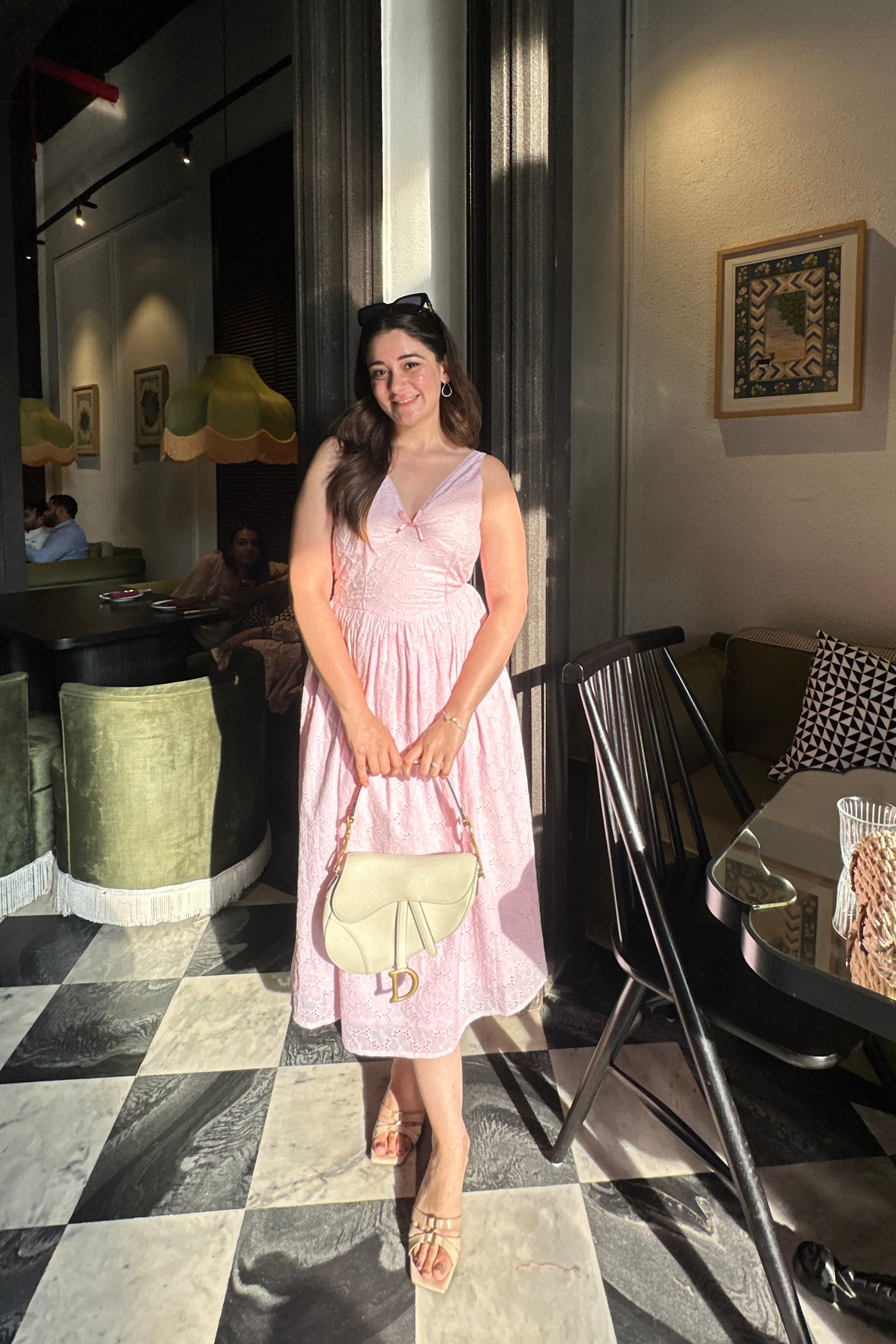 Margot Baby Pink Bow Detail A-Line Midi Dress