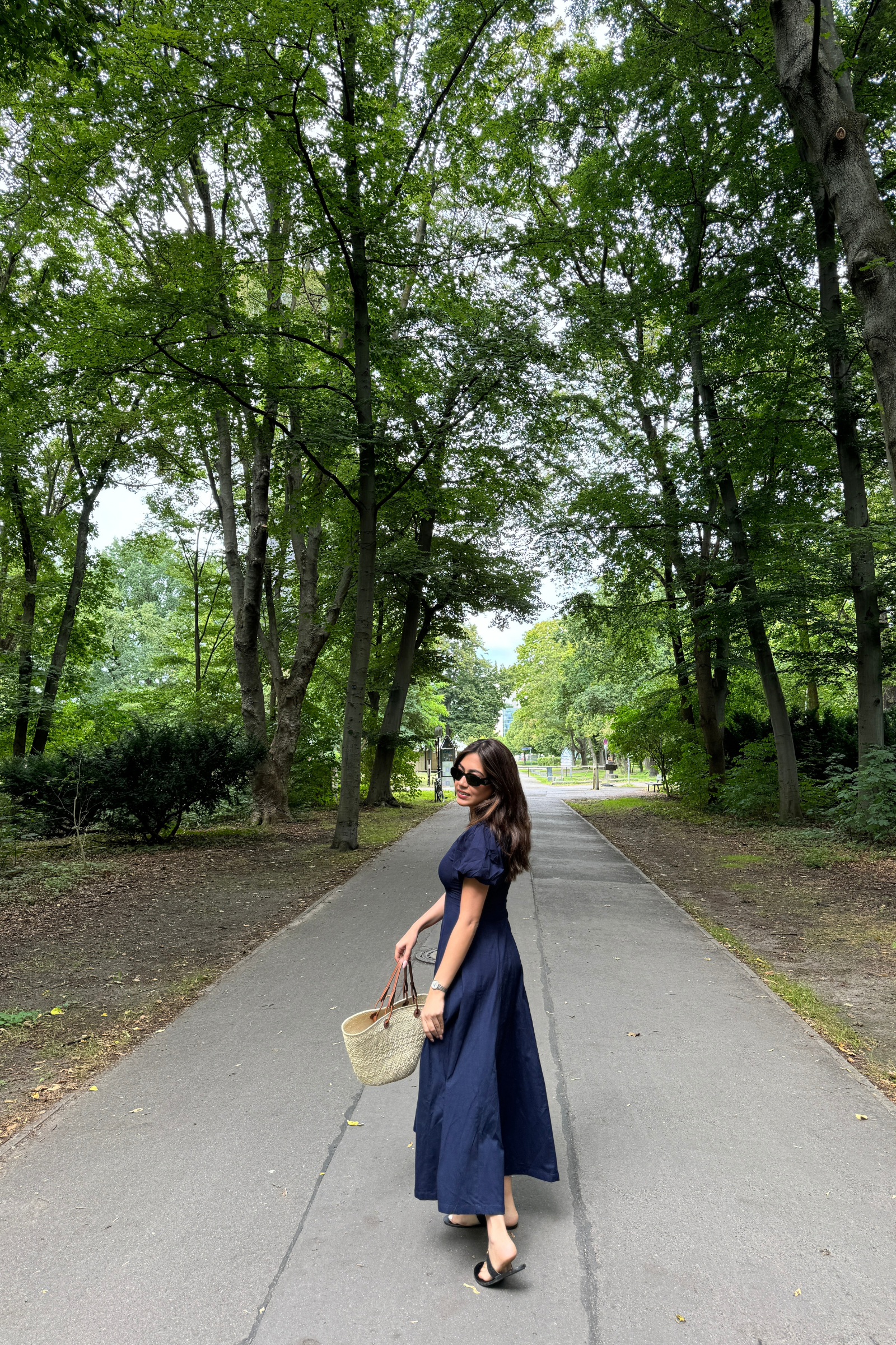 Brezza Navy Blue V-Neck Maxi Dress