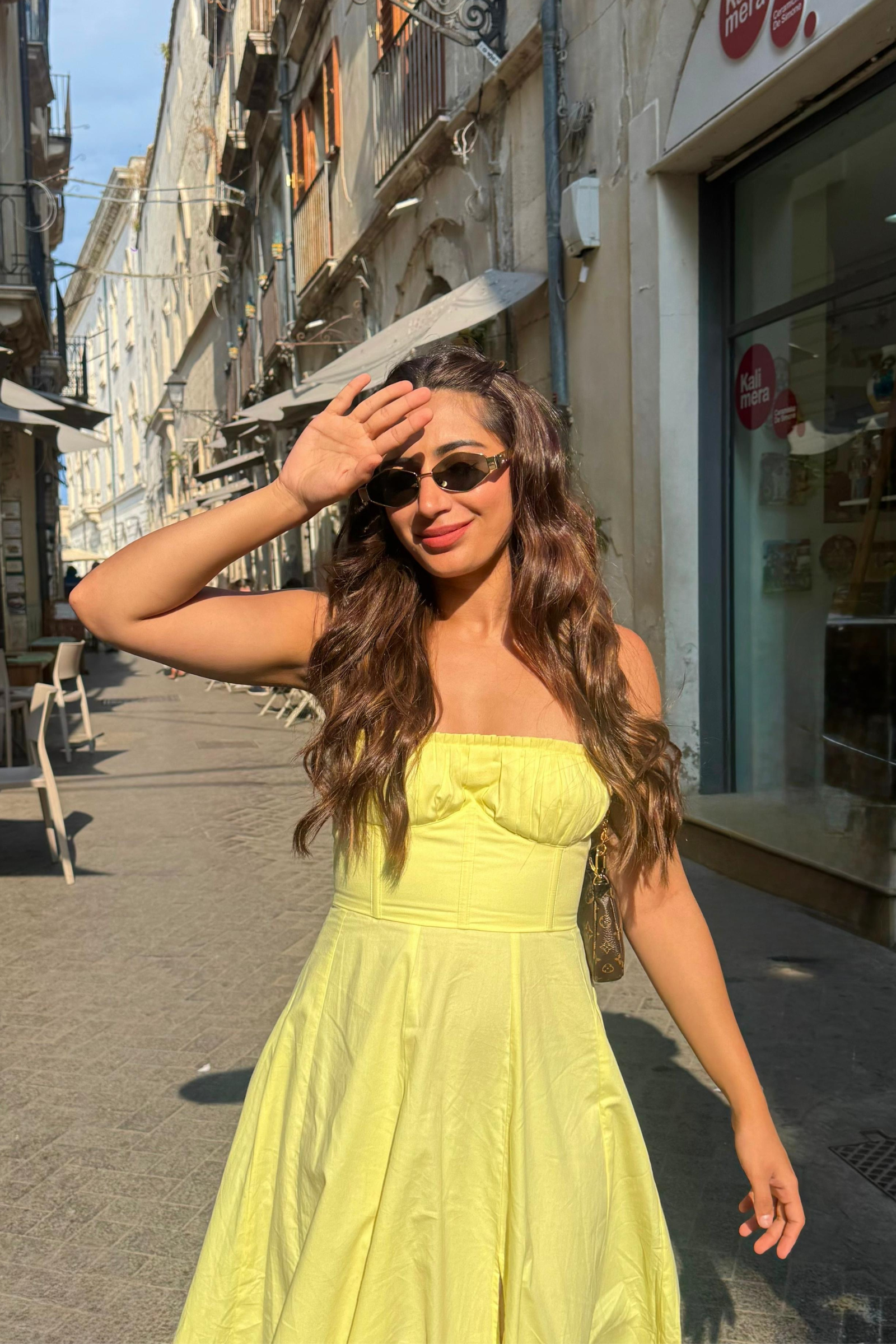 Sorrento Lemon Yellow Corset Tube Midi Dress