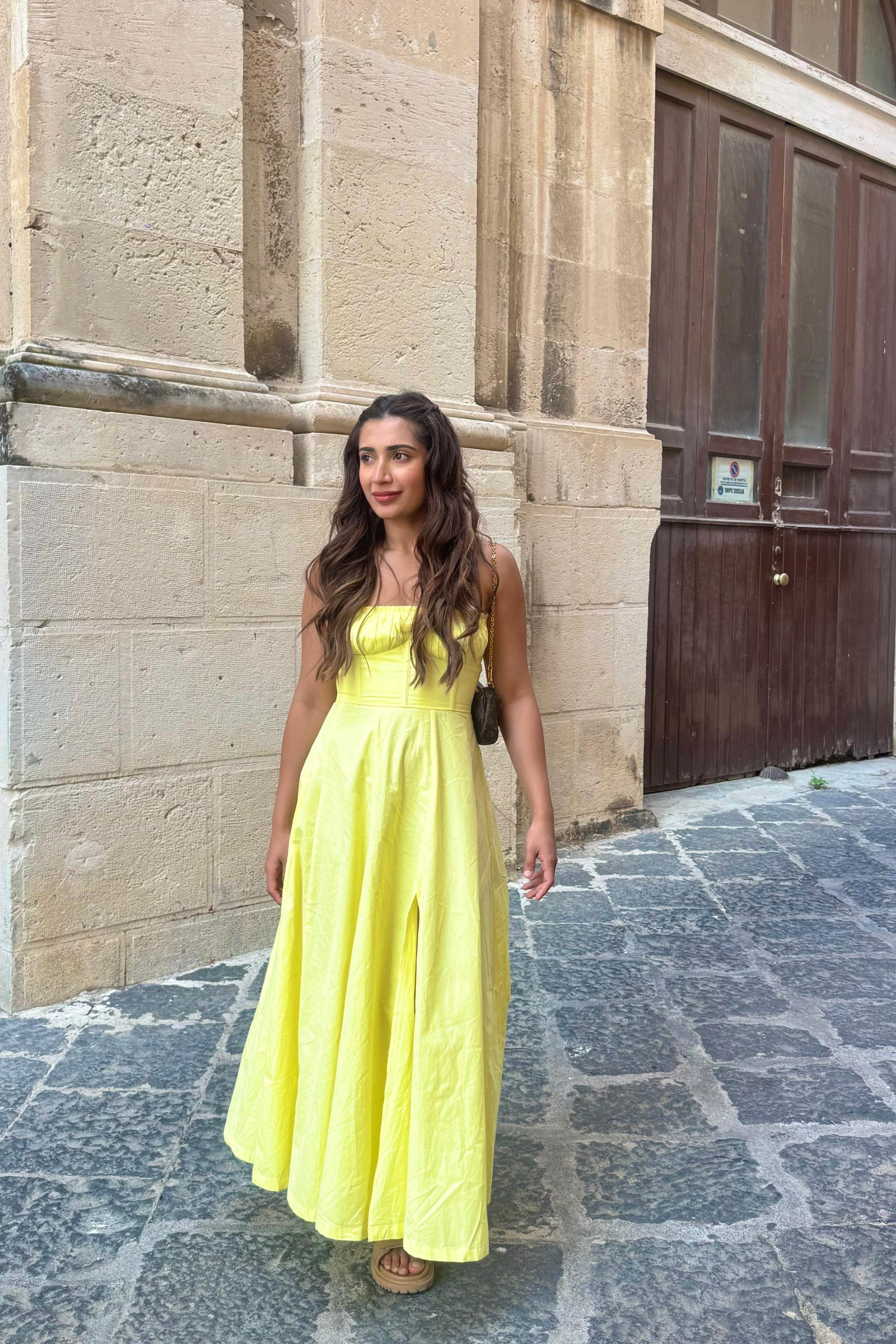 Sorrento Lemon Yellow Corset Tube Midi Dress