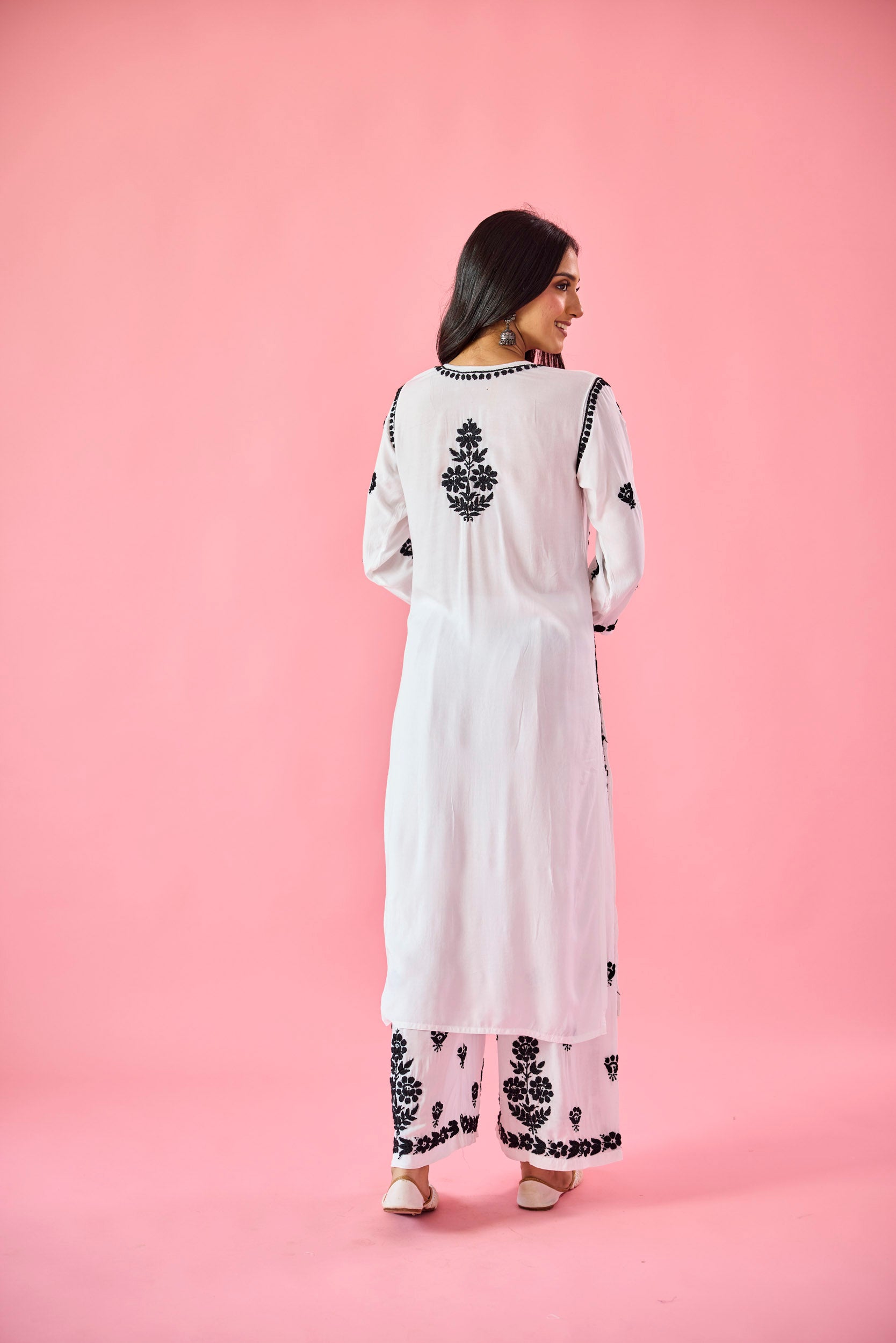 Aurum Black & White Modal Hand Embroidered Chikankari Kurta & Pant Set