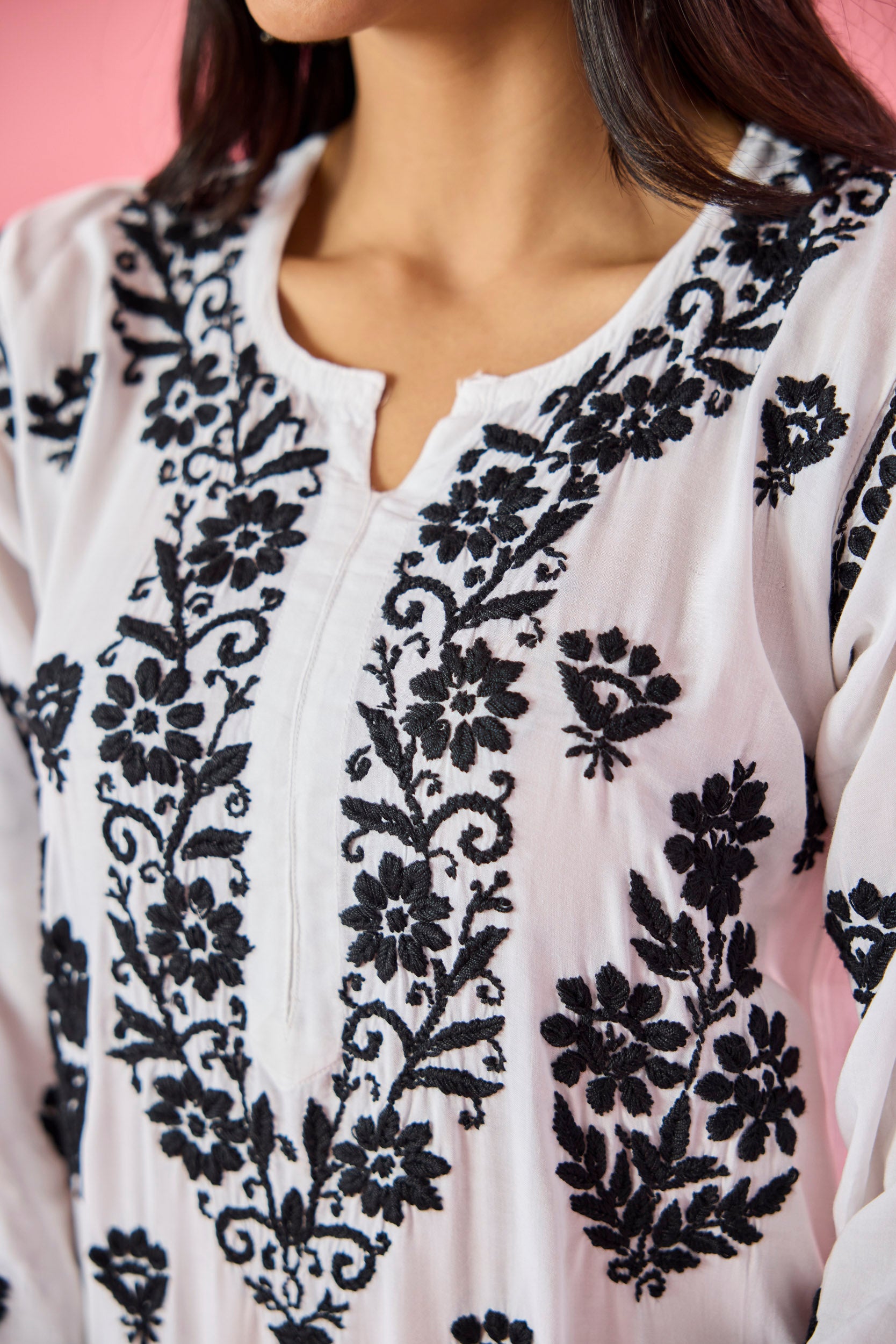 Aurum Black & White Modal Hand Embroidered Chikankari Kurta & Pant Set