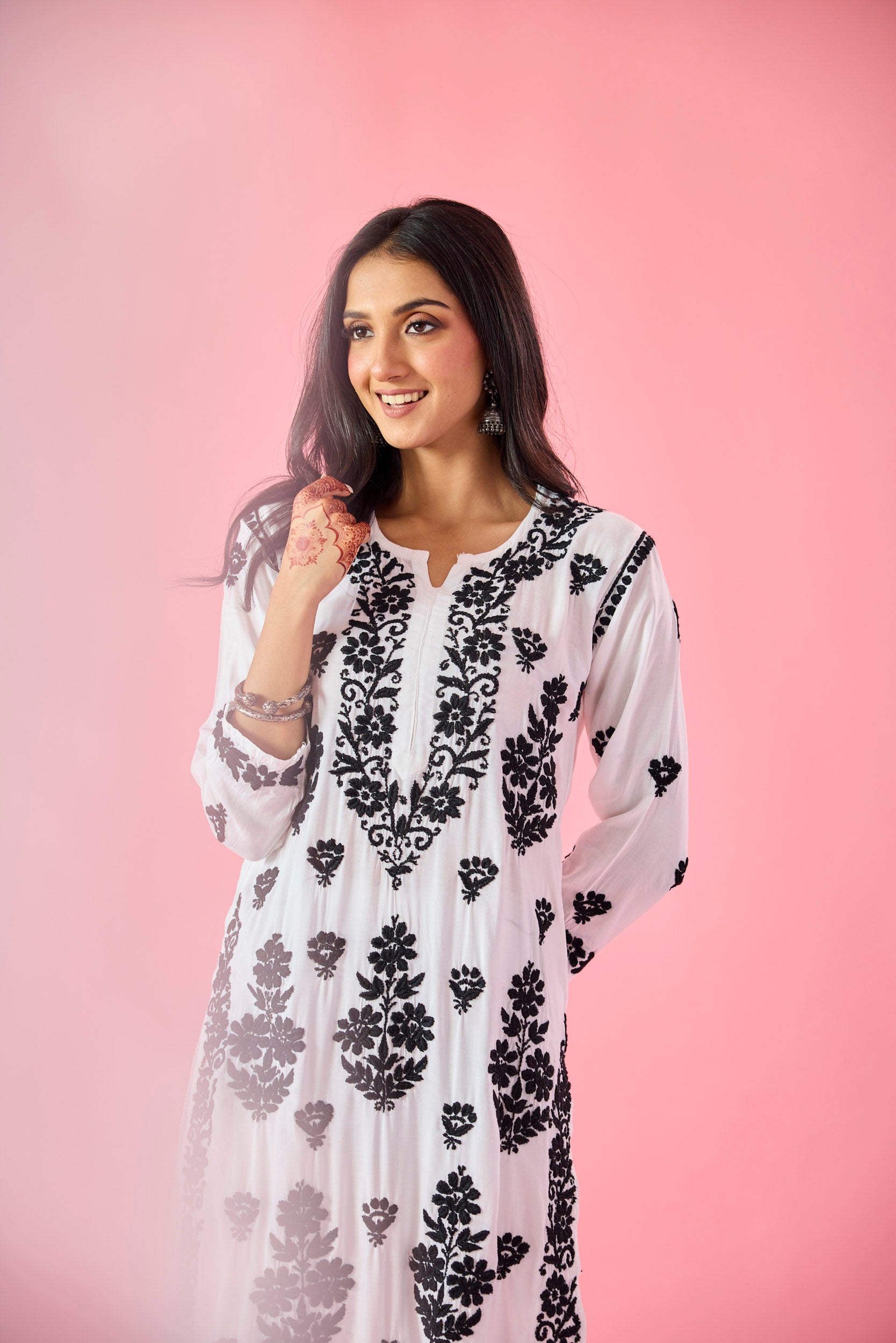 Aurum Black & White Modal Hand Embroidered Chikankari Kurta & Pant Set