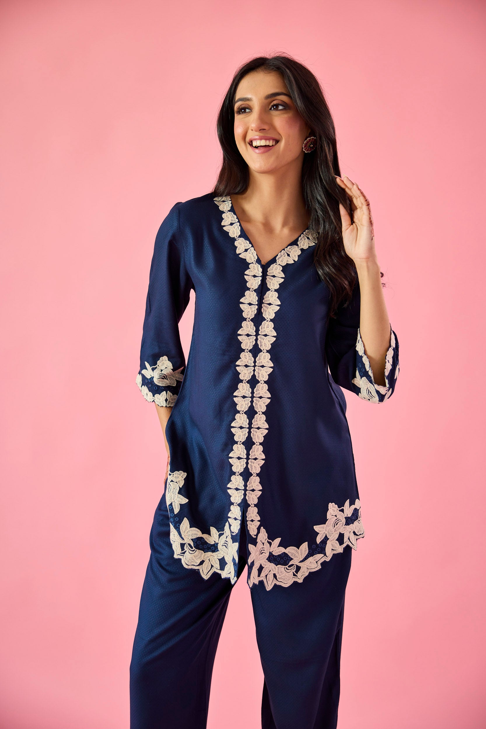 L.Blue-Colored Embroidered Co-Ord Set