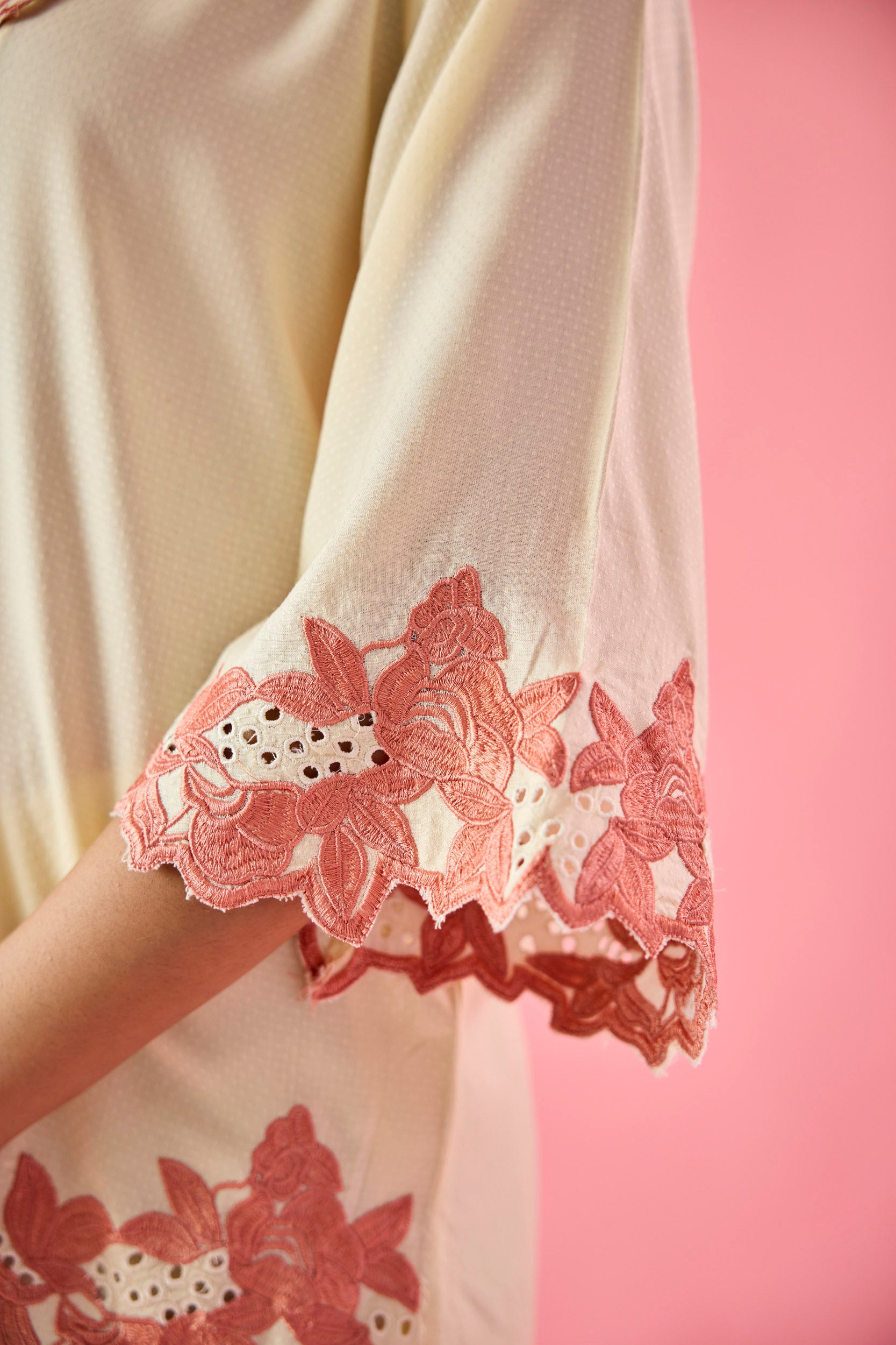 Petal Cream & Peach Cotton Embroidered Co-ord Set