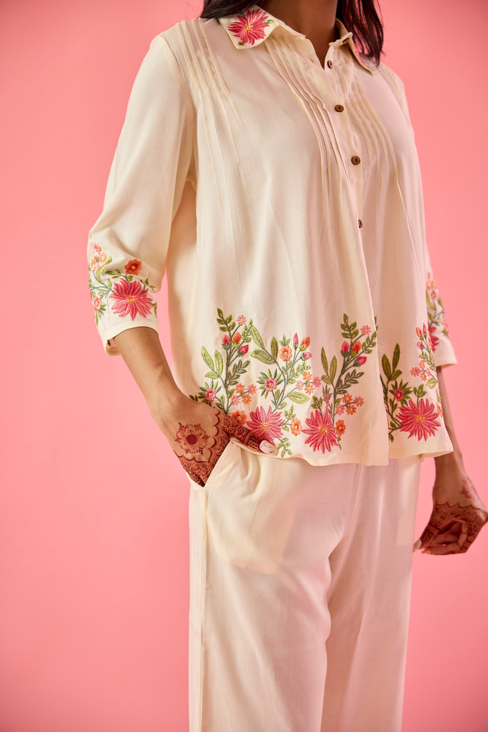 Twirl Off White Cotton Embroidered Co-ord Set