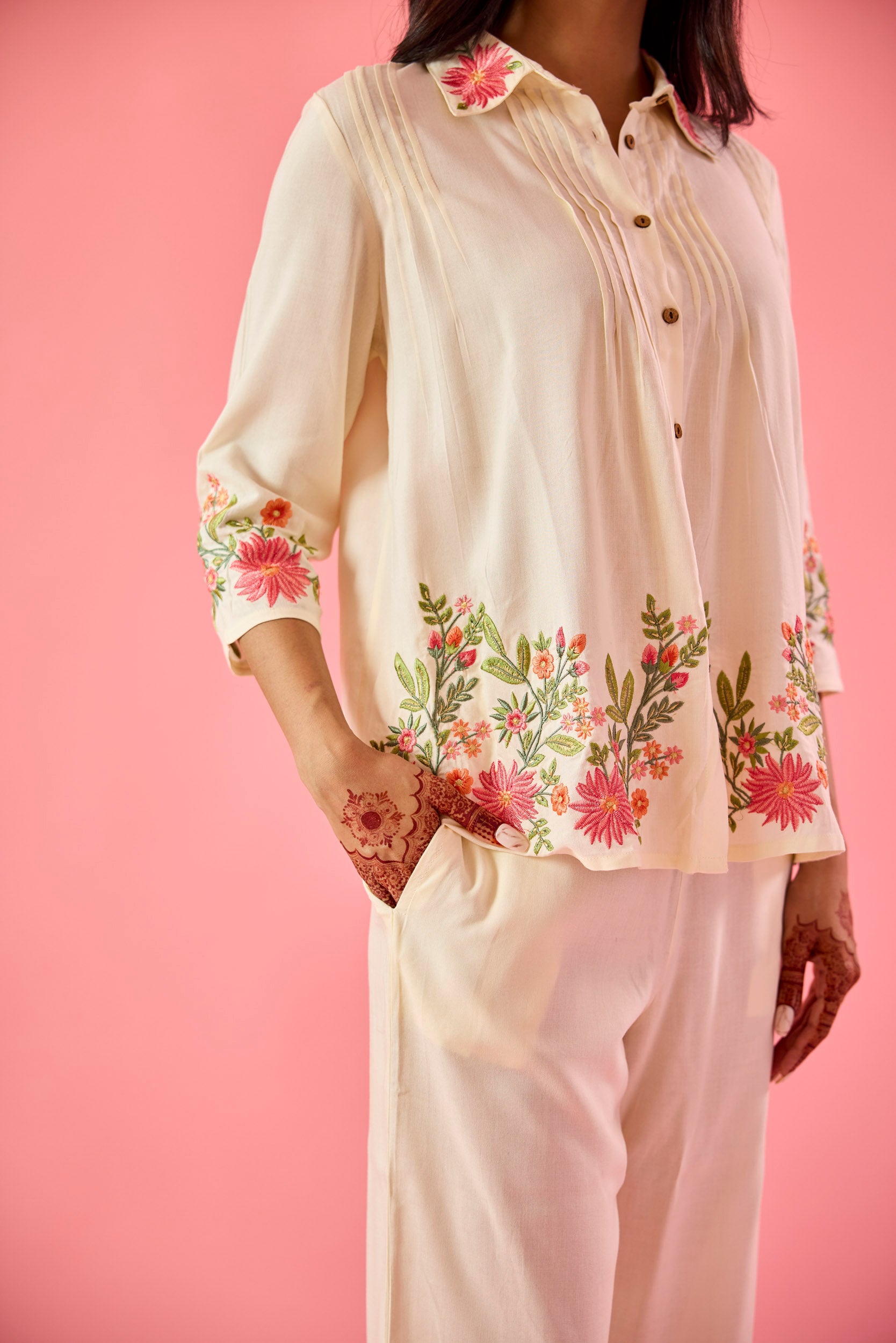 Twirl Off White Cotton Embroidered Co-ord Set