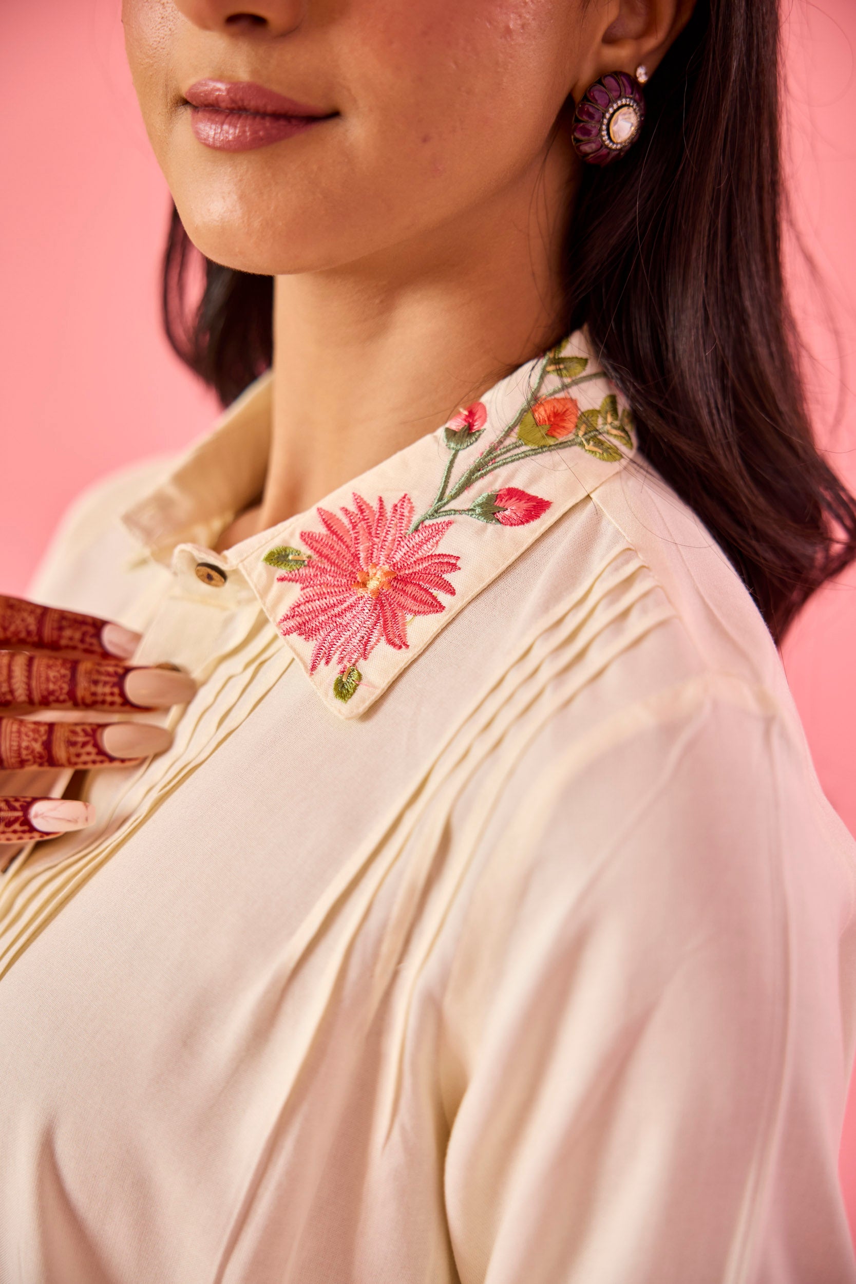 Twirl Off White Cotton Embroidered Co-ord Set