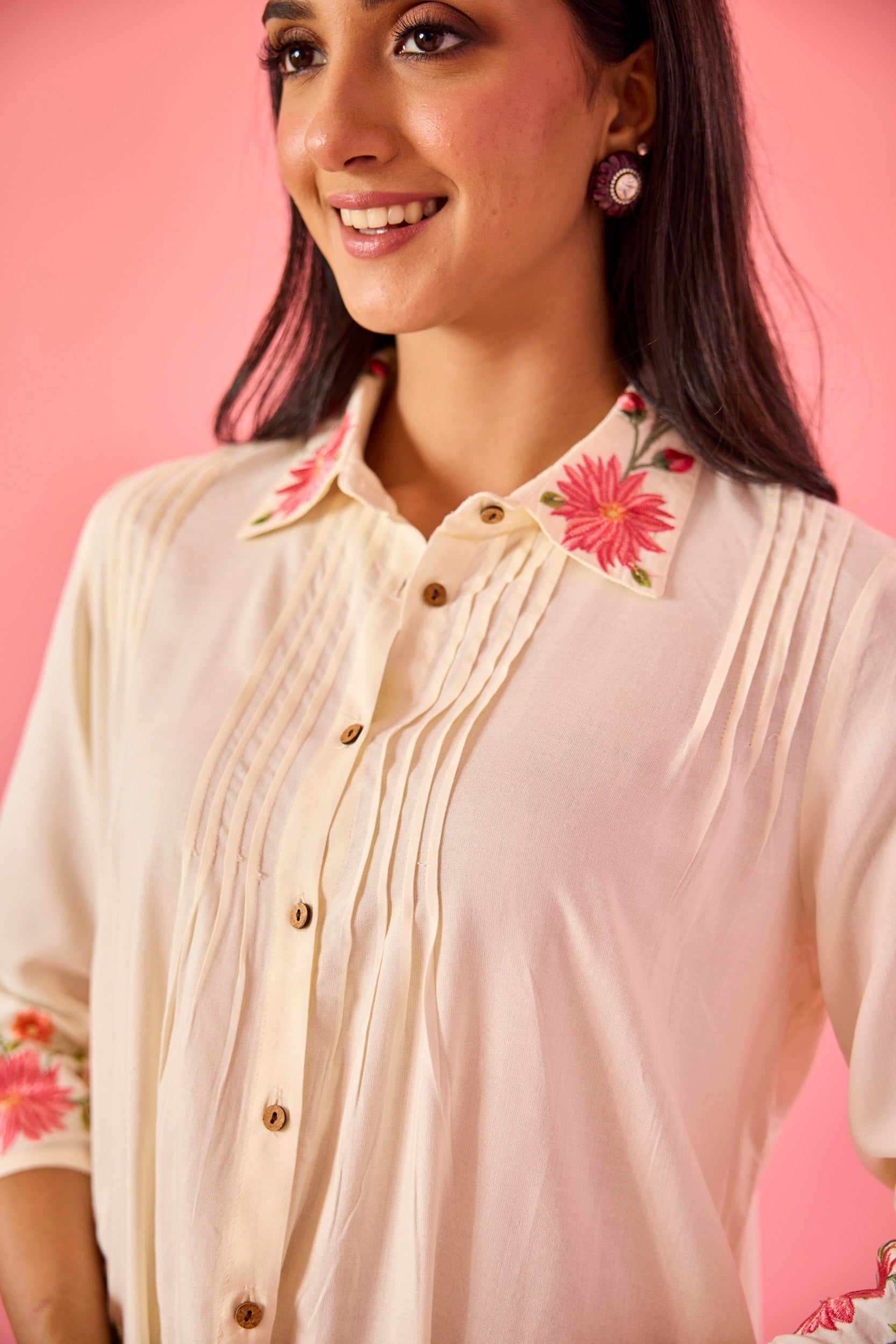 Twirl Off White Cotton Embroidered Co-ord Set