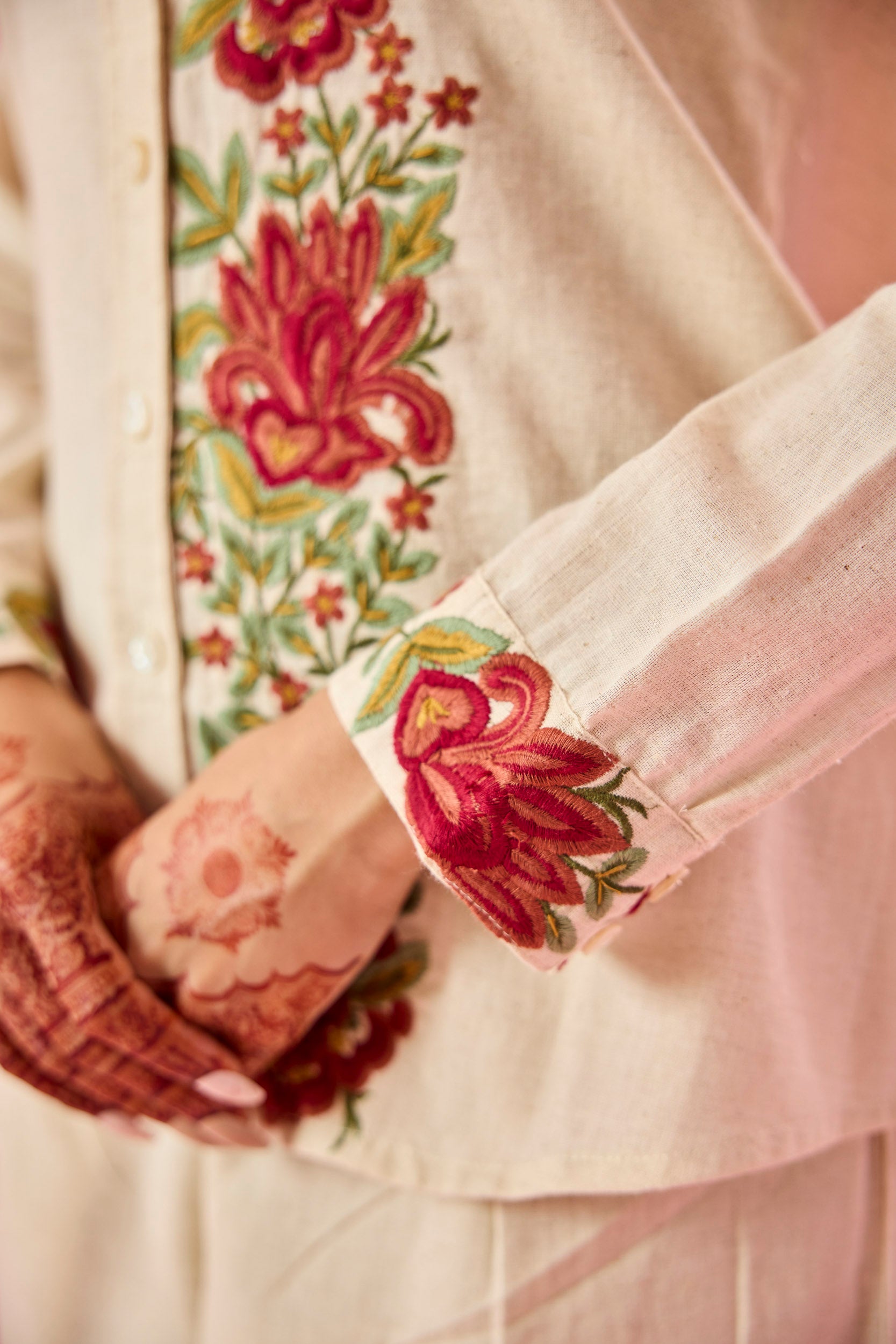 Fleur Off White Linen Embroidered Co-ord Set