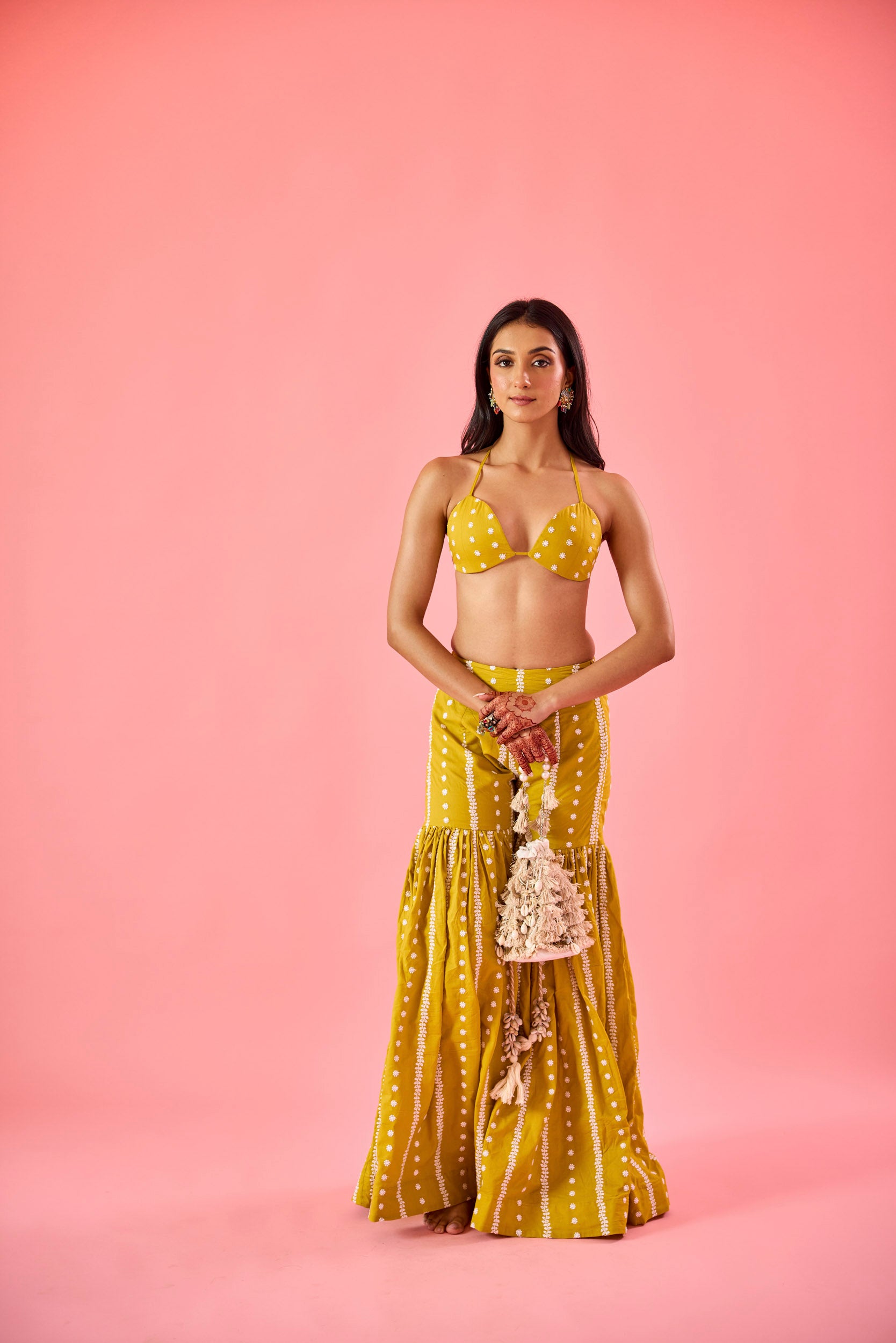 Naina Yellow Embroidered Cotton Blouse and Sharara Set