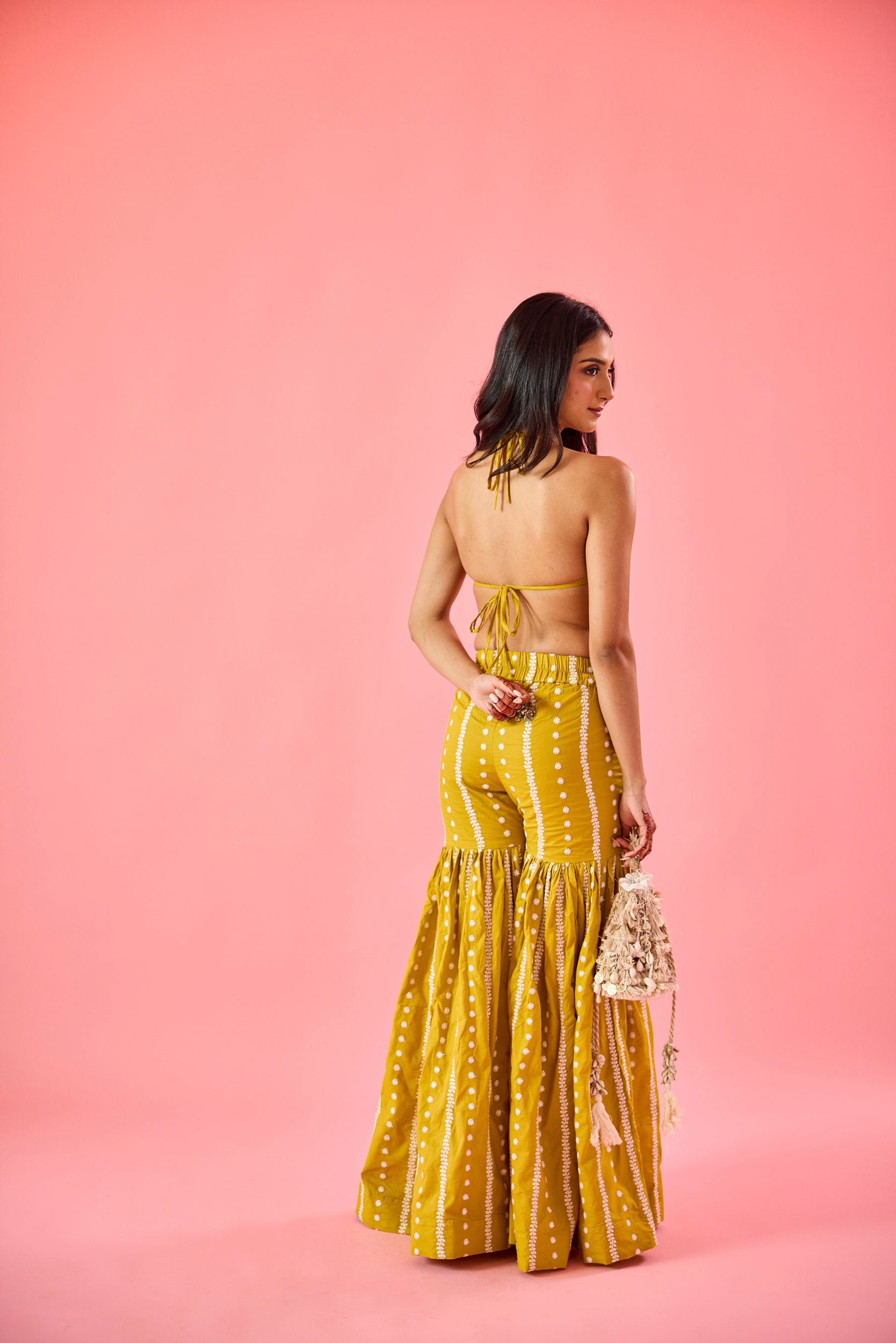 Naina Yellow Embroidered Cotton Blouse and Sharara Set